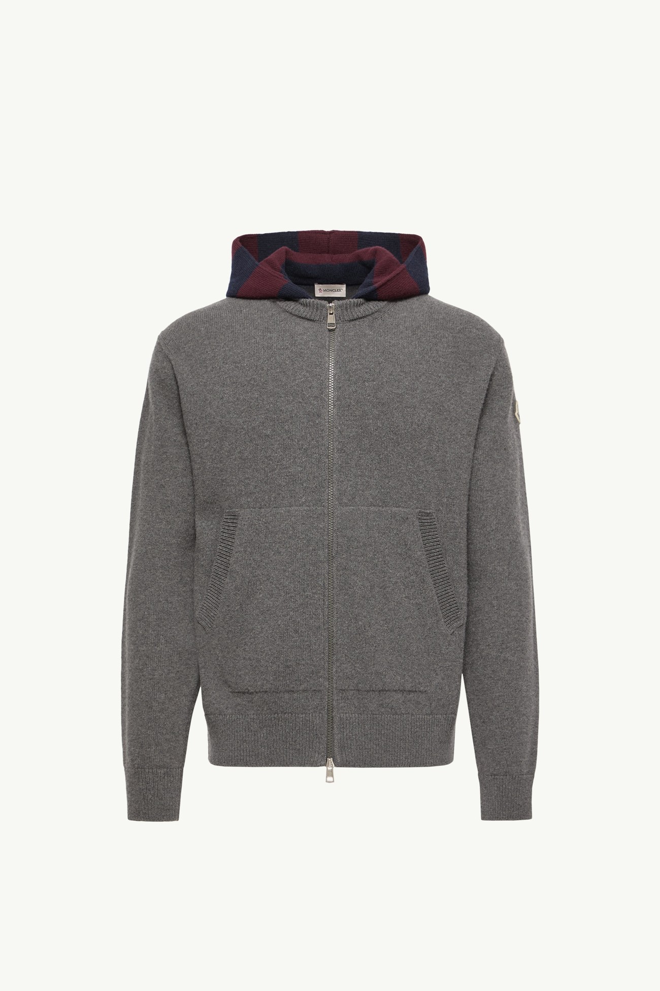 Cárdigan con capucha de lana y cachemira de rayas Hombre Gris oscuro Moncler 2