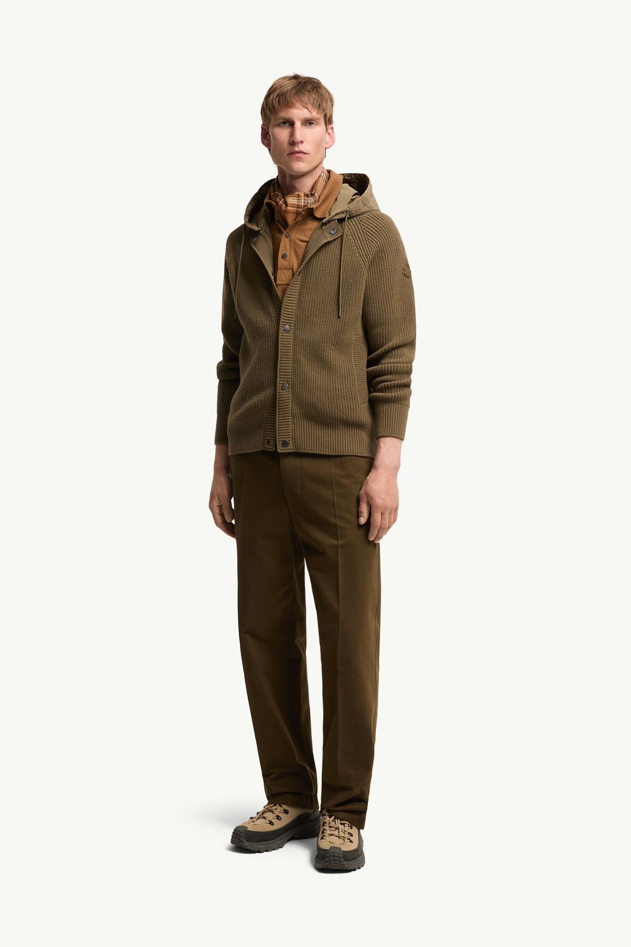 Cárdigan con capucha de mezcla de lana y cachemira Hombre Verde Oliva Moncler 0