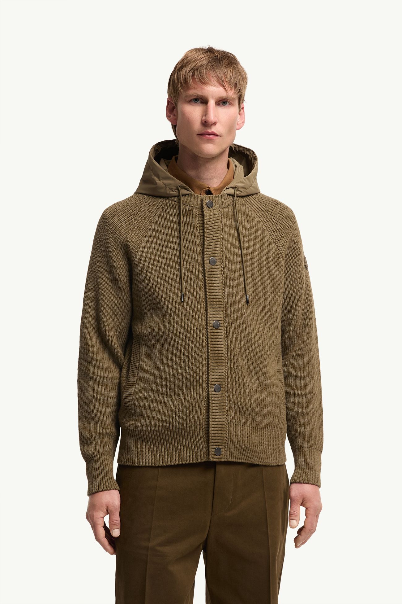 Wool & Cashmere Blend Hoodie Men Olive Green Moncler 3