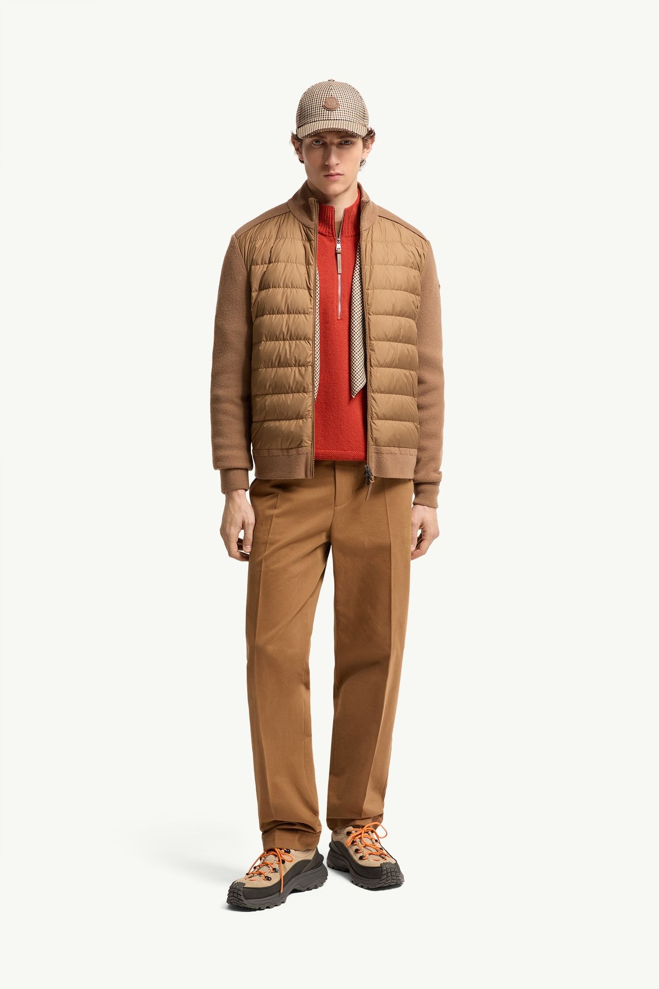 Wool & Cashmere Blend Padded Zip-Up Cardigan Men Brown Moncler 0