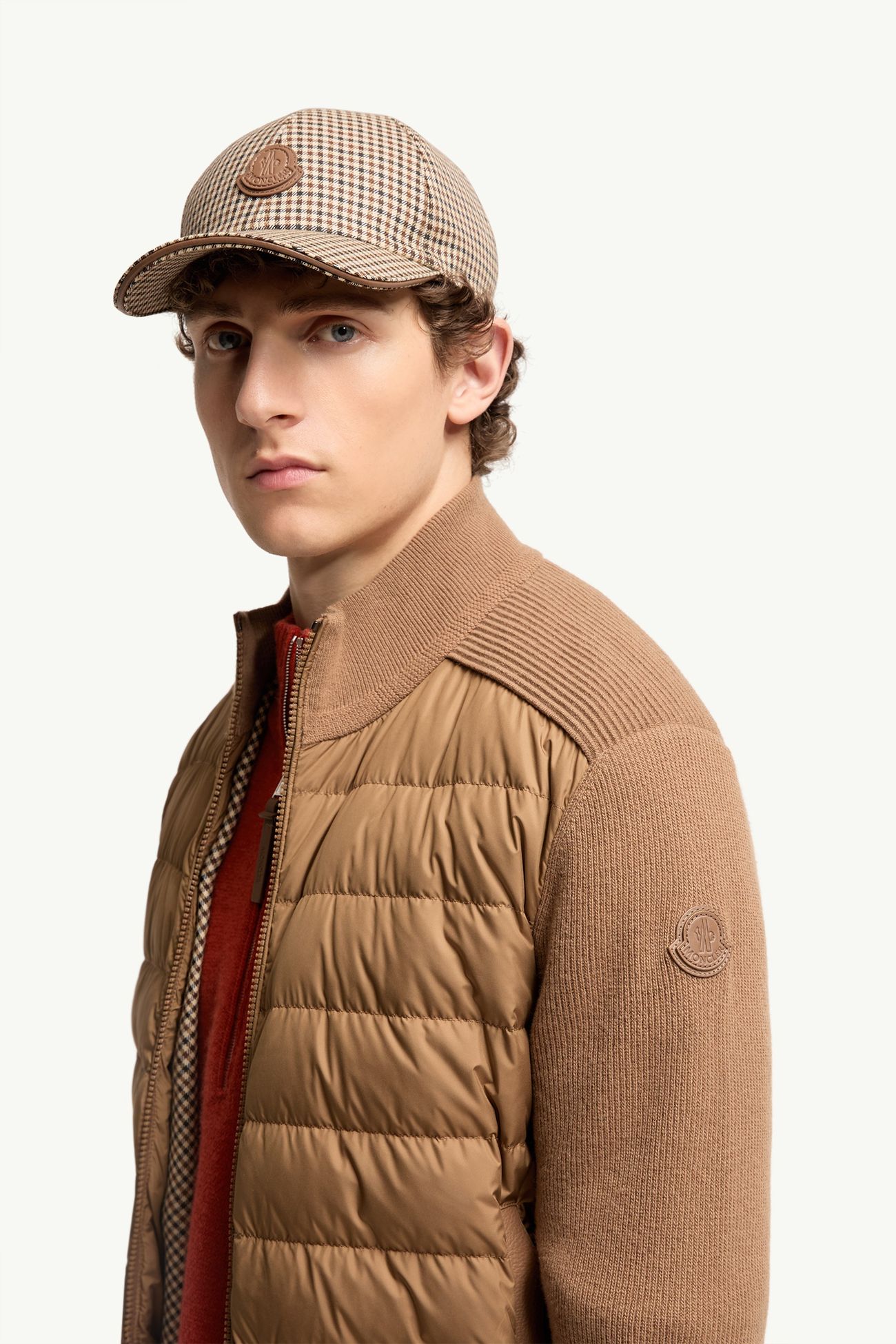 Cardigan imbottito con zip in misto lana e cashmere Uomo Marrone Moncler 1
