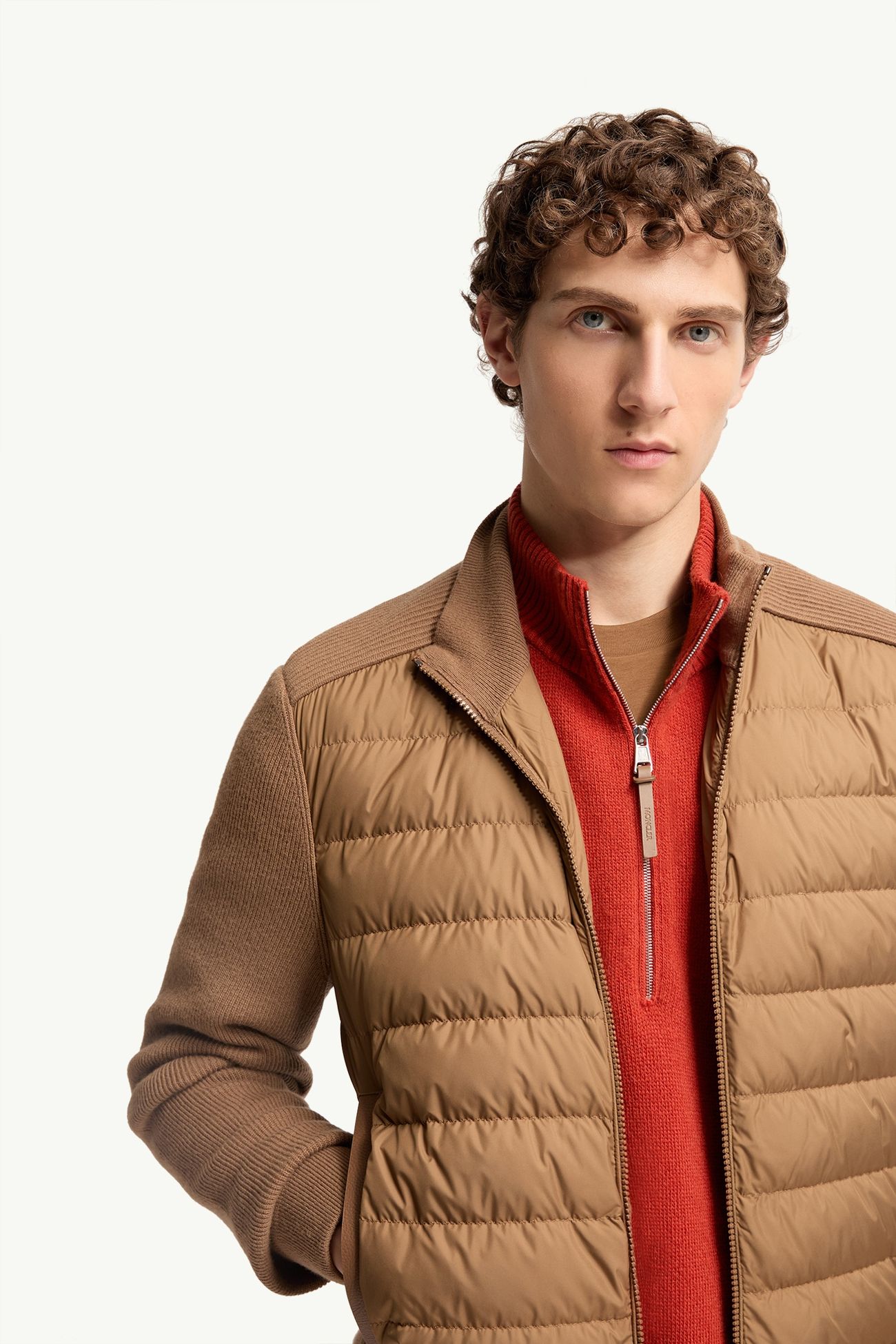 Wool & Cashmere Blend Padded Zip-Up Cardigan Men Brown Moncler 5