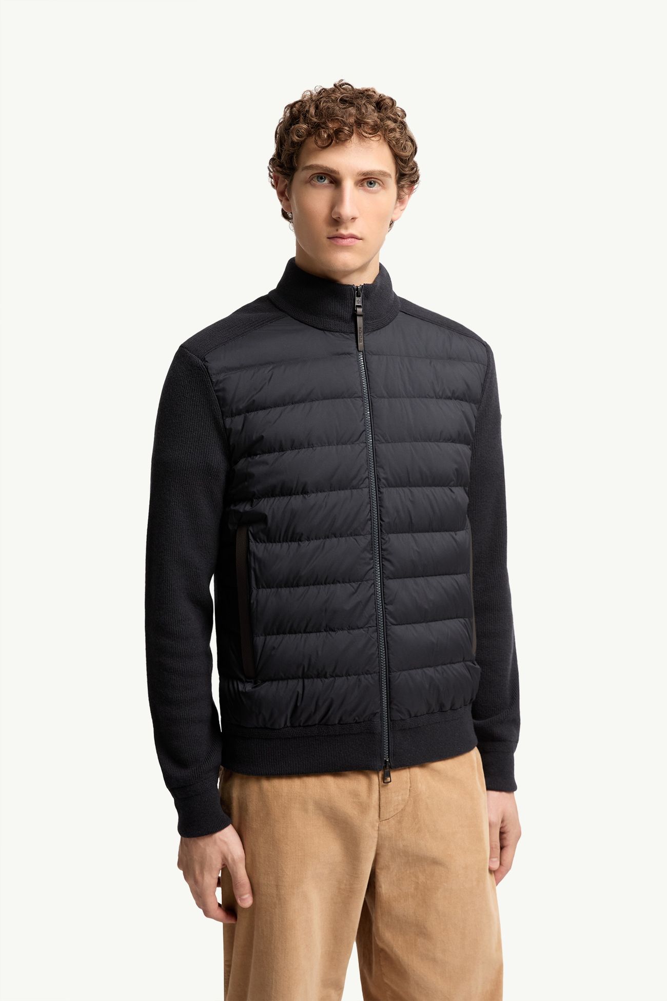 羊毛羊絨混紡夾層拉鏈開襟毛衣 男士 海軍藍色 Moncler 3