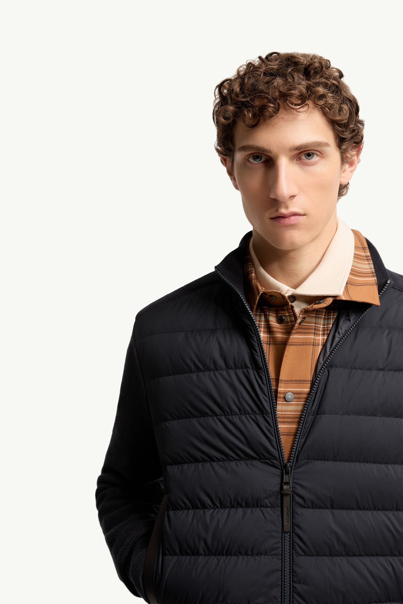 Cárdigan acolchado de mezcla de lana y cachemira con cremallera Hombre Azul marino Moncler 5