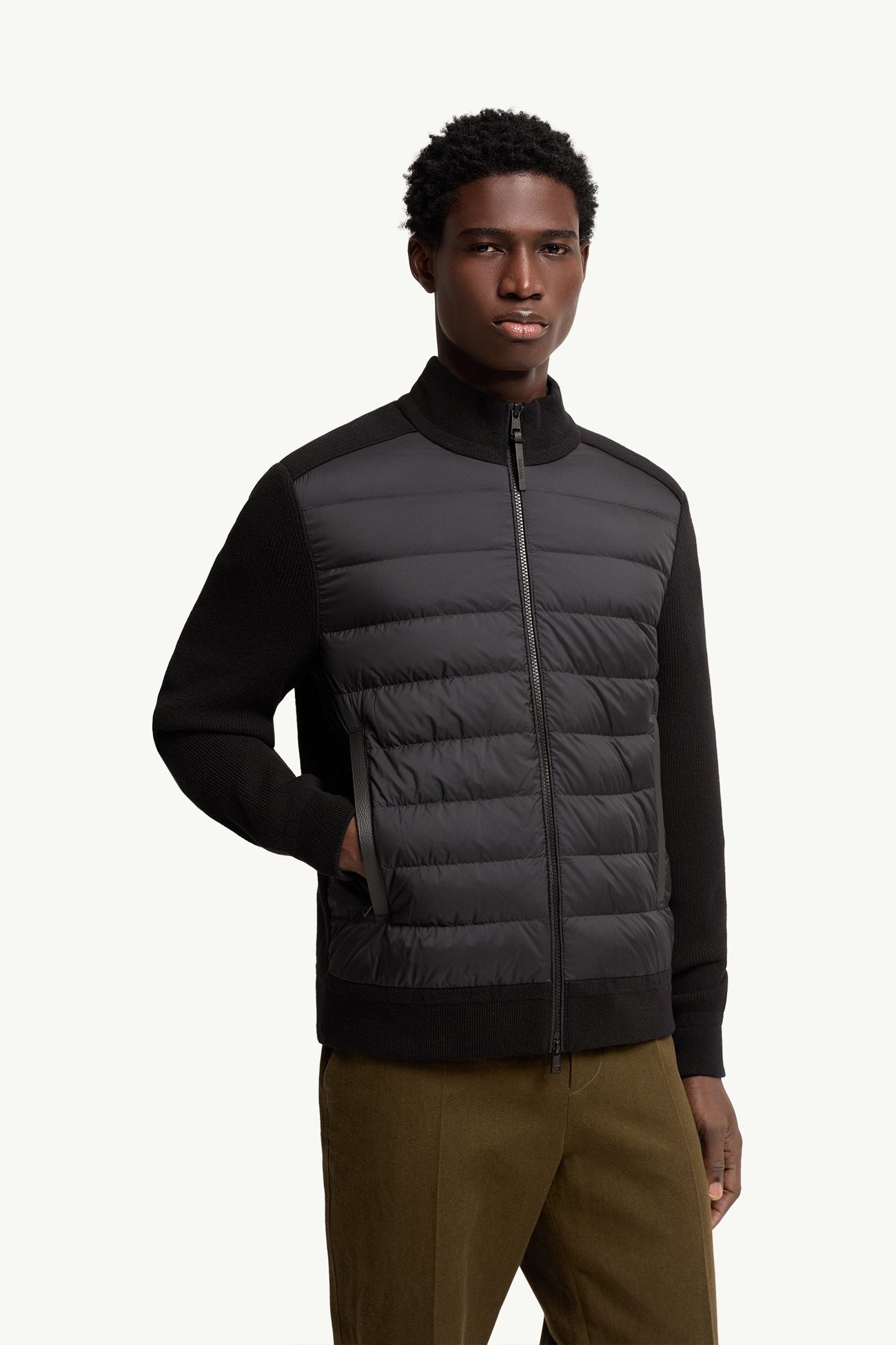 Cárdigan acolchado de mezcla de lana y cachemira con cremallera Hombre Negro Moncler 3