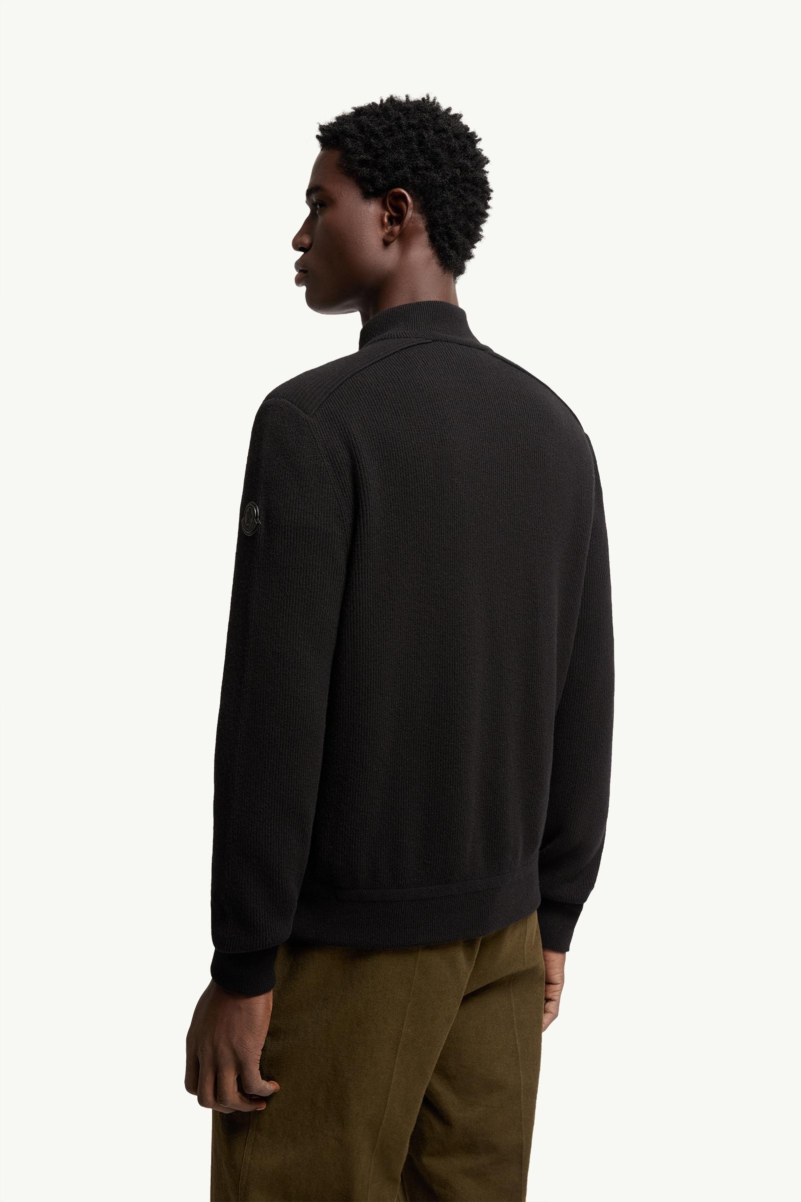 Black Wool & Cashmere Blend Padded Zip-Up Cardigan - Sweaters