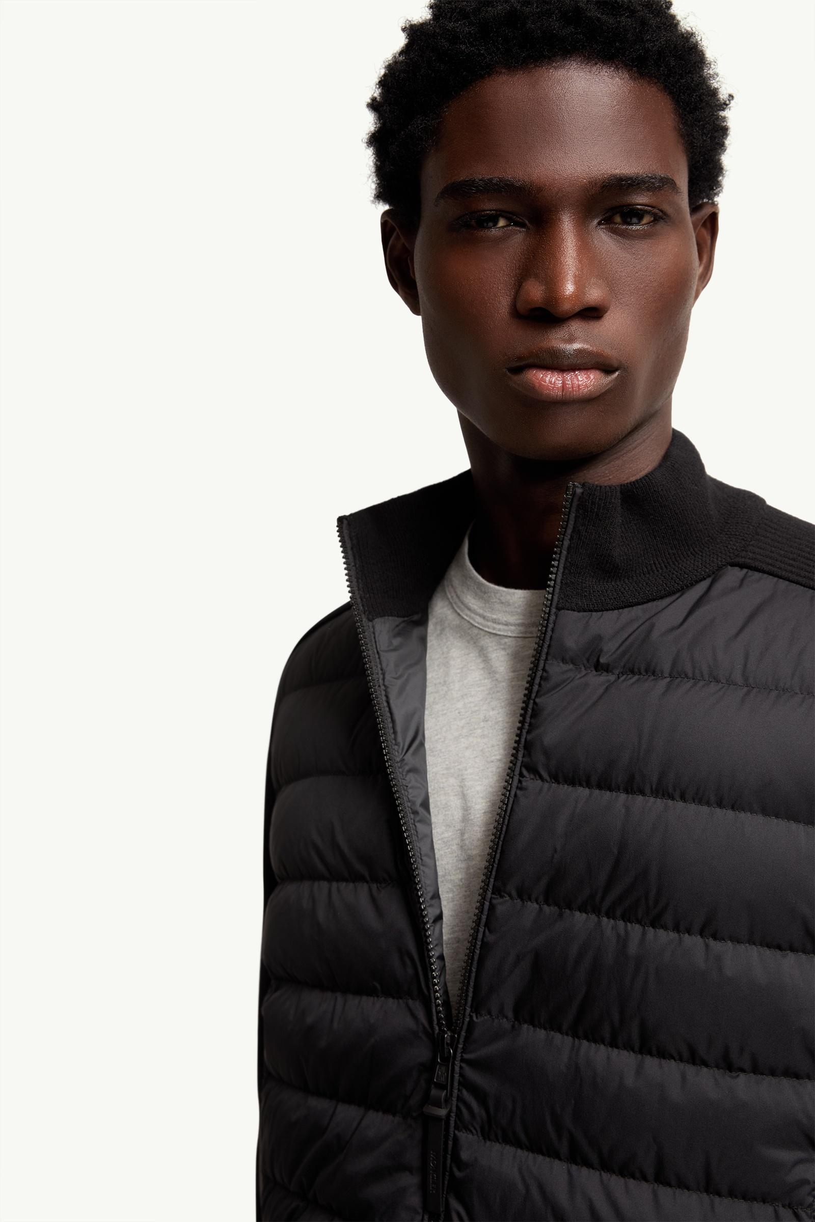 Black Wool & Cashmere Blend Padded Zip-Up Cardigan - Sweaters