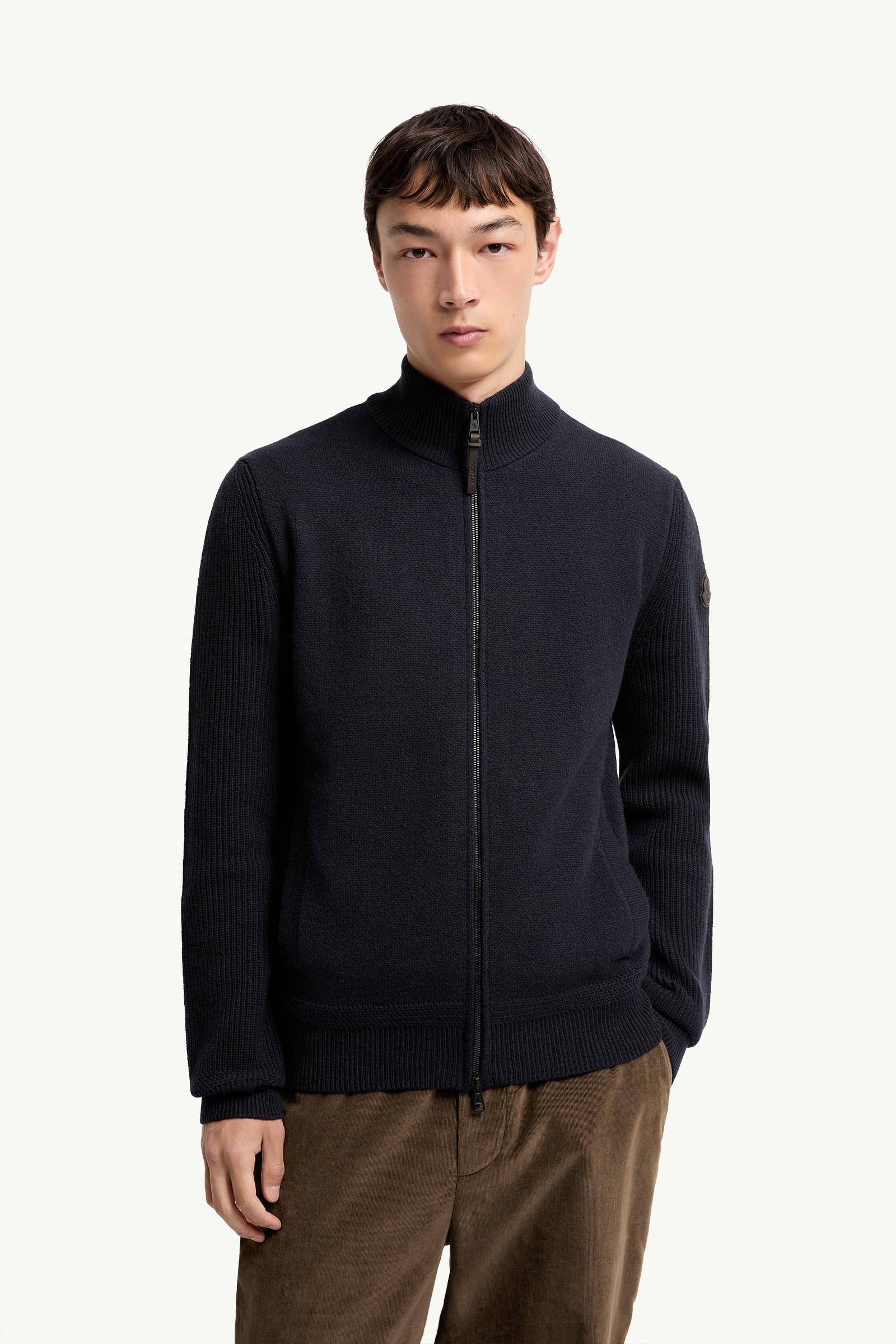 Navy Blue Wool & Cashmere Zip-Up Cardigan - Sweaters & Cardigans
