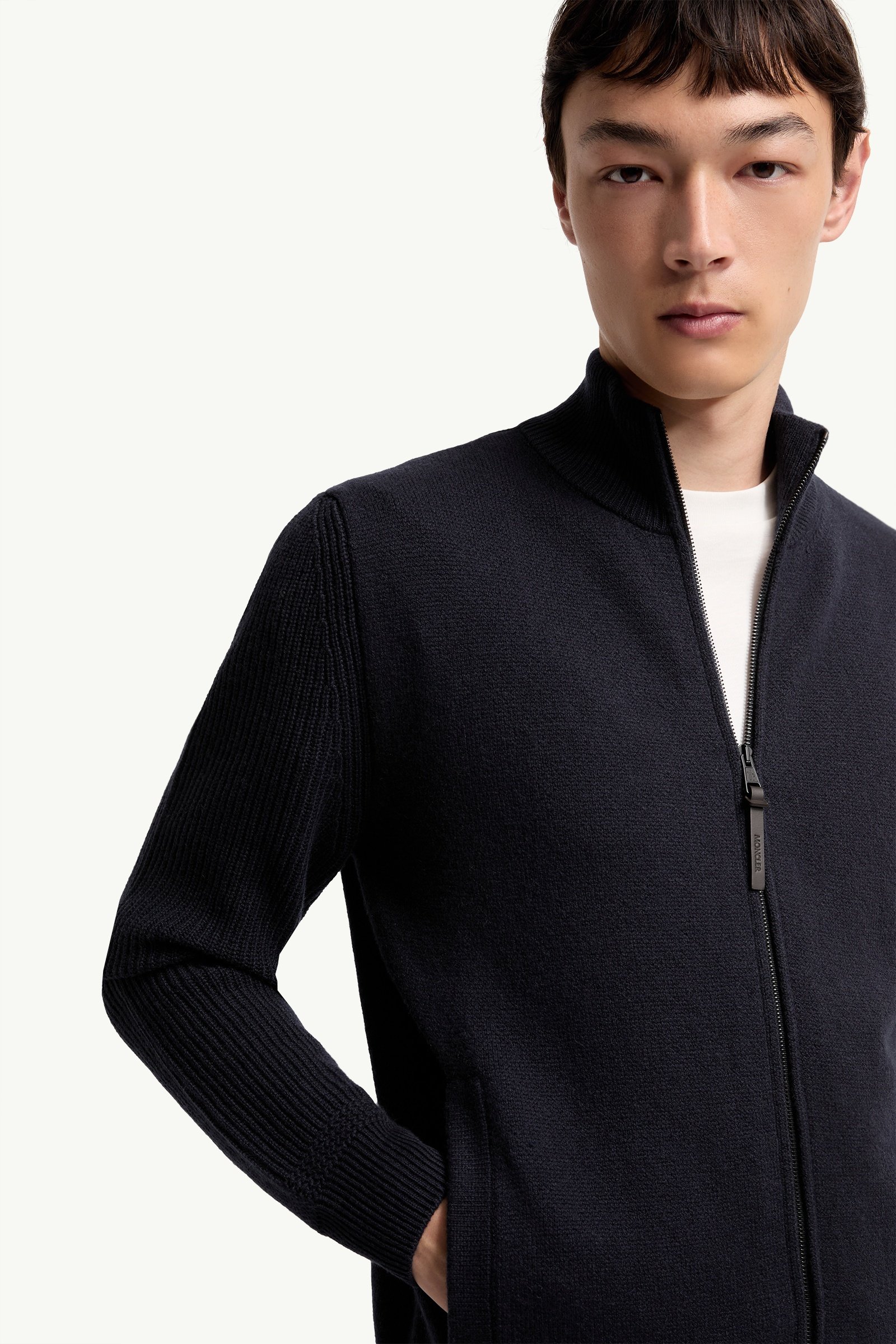 Navy Blue Wool & Cashmere Zip-Up Cardigan - Sweaters & Cardigans