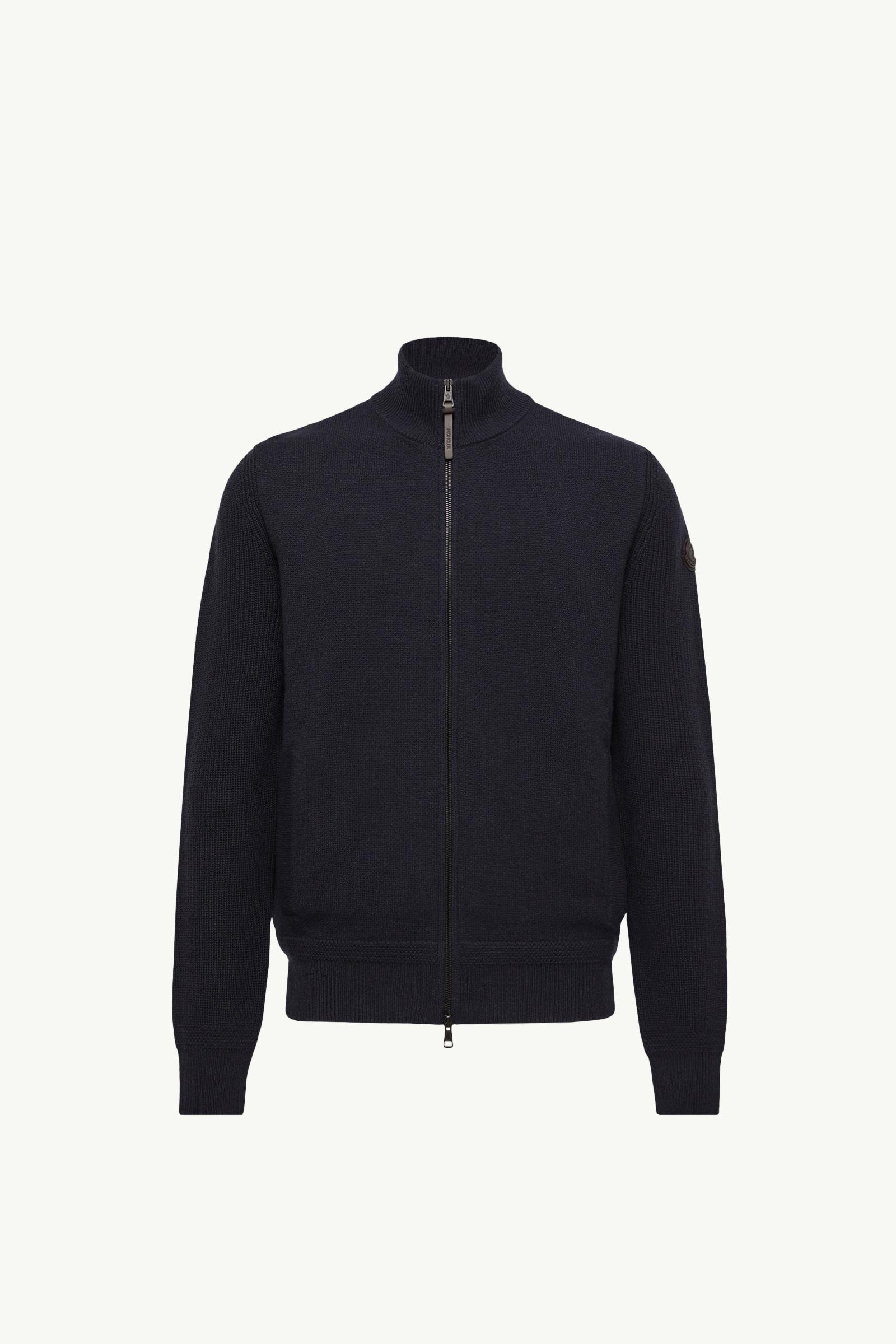 Wool & Cashmere Zip-Up Cardigan Men Navy Blue Moncler