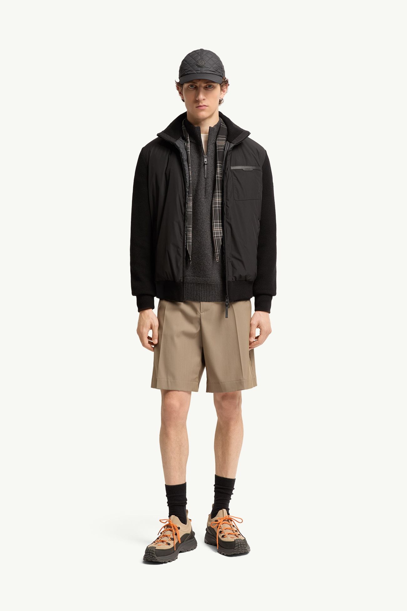 Cardigan zippé matelassé en laine et cachemire Hommes Noir Moncler 0