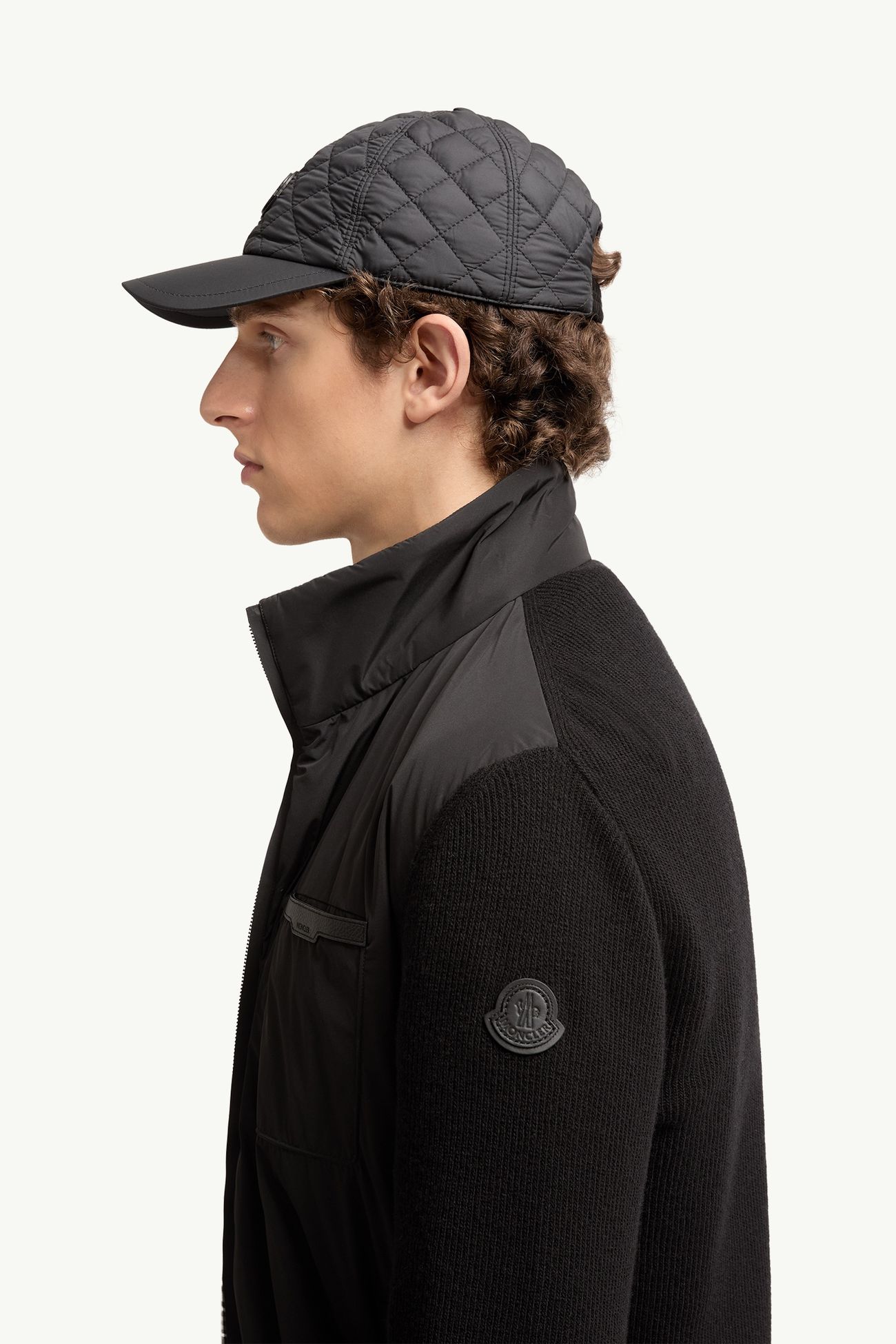 Cardigan zippé matelassé en laine et cachemire Hommes Noir Moncler 1