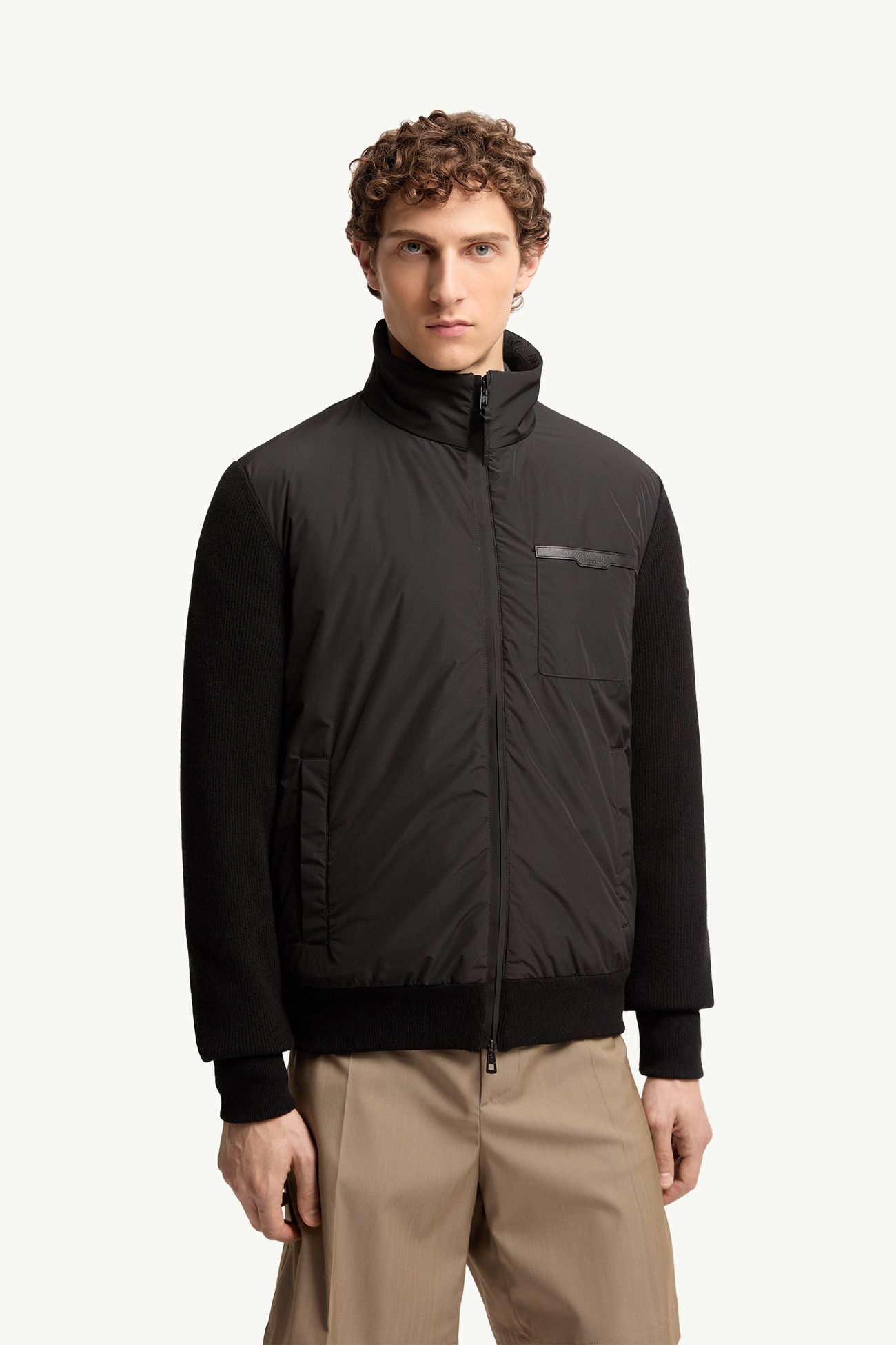 Cardigan zippé matelassé en laine et cachemire Hommes Noir Moncler 3