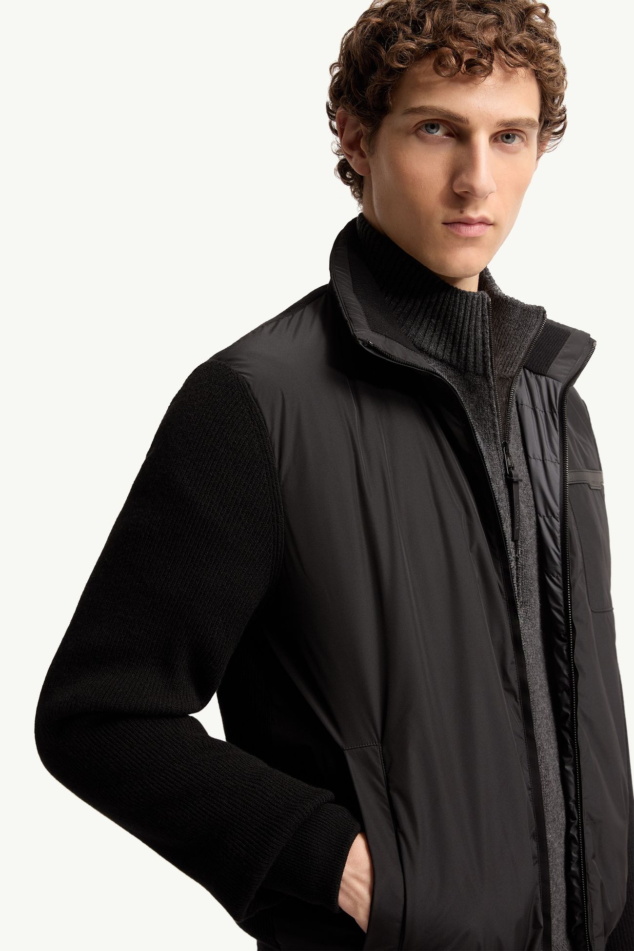 Cardigan zippé matelassé en laine et cachemire Hommes Noir Moncler 5