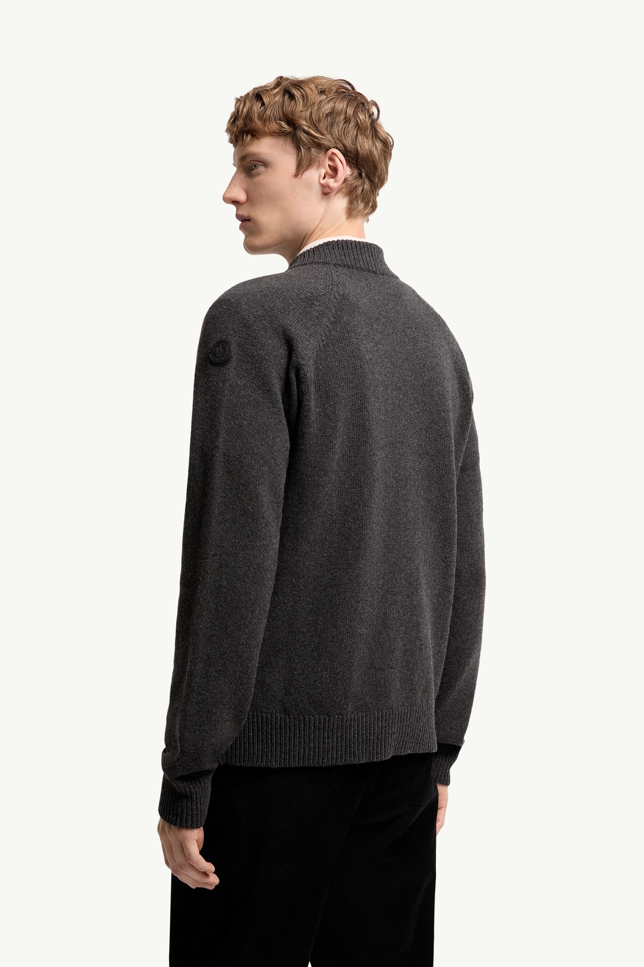 Bouclé Wool & Cashmere Blend Zip Cardigan Men Dark Gray Moncler 4