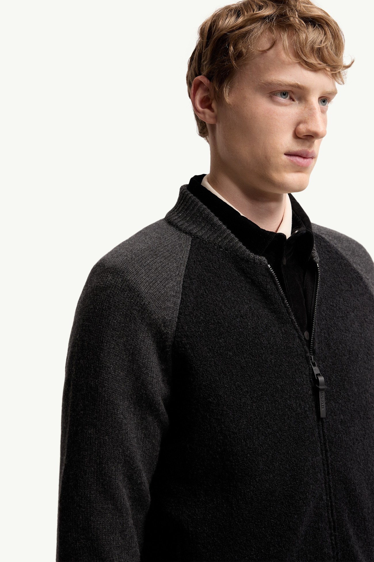 Bouclé Wool & Cashmere Blend Zip Cardigan Men Dark Gray Moncler 5