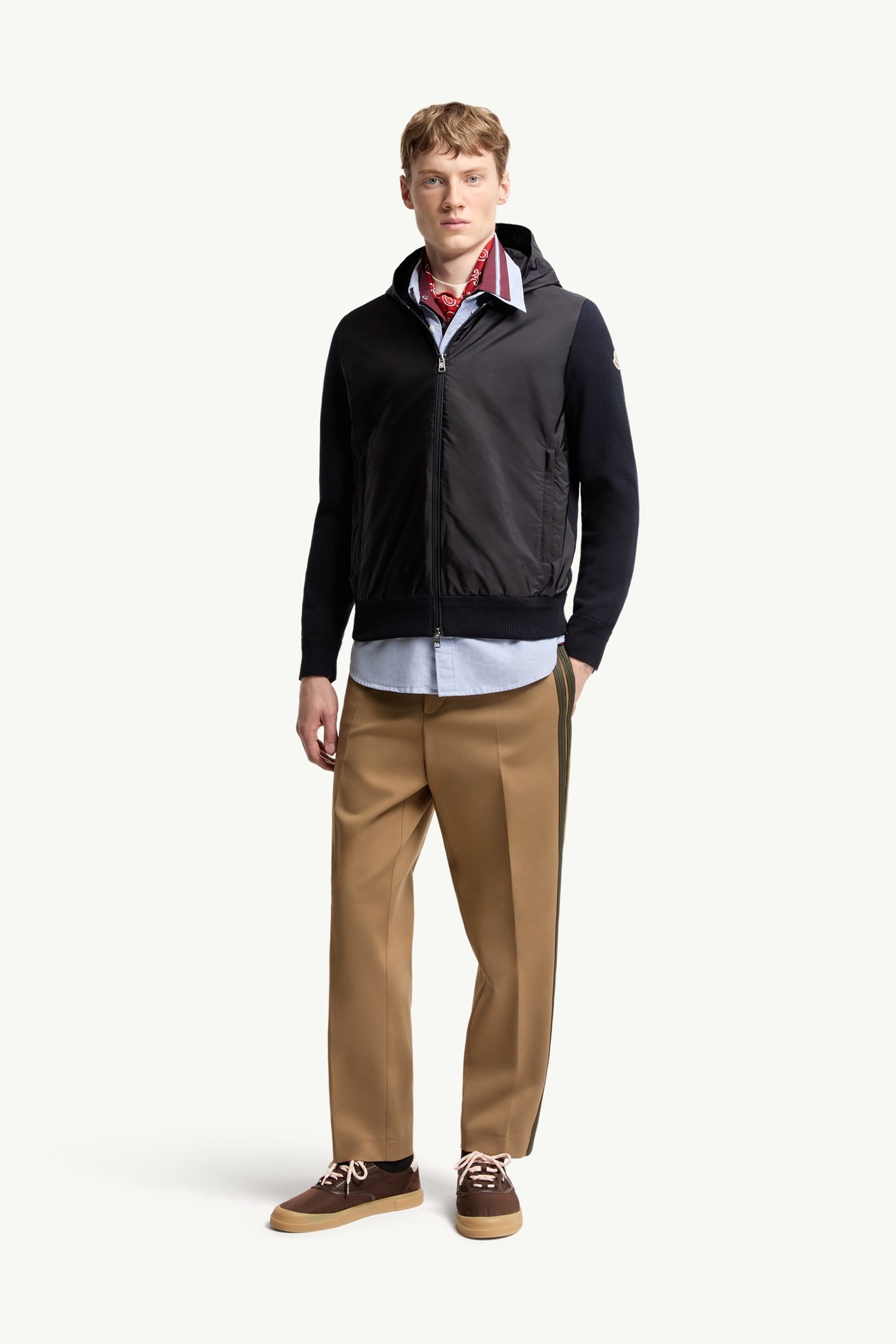 Sudadera con capucha y cremallera de mezcla de algodón Hombre Azul marino Moncler 0
