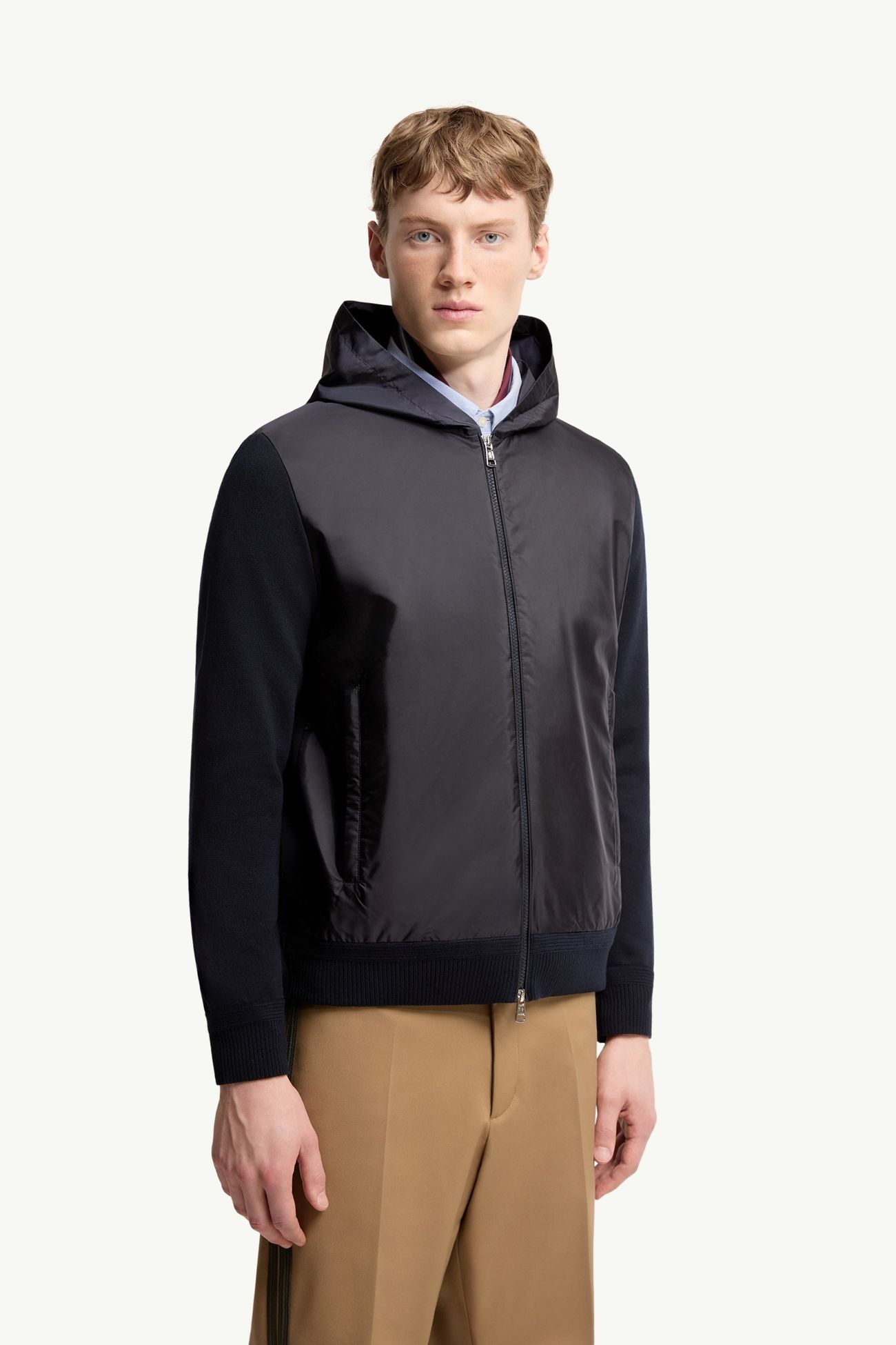 Cotton Blend Zip-Up Hoodie Men Navy Blue Moncler 3