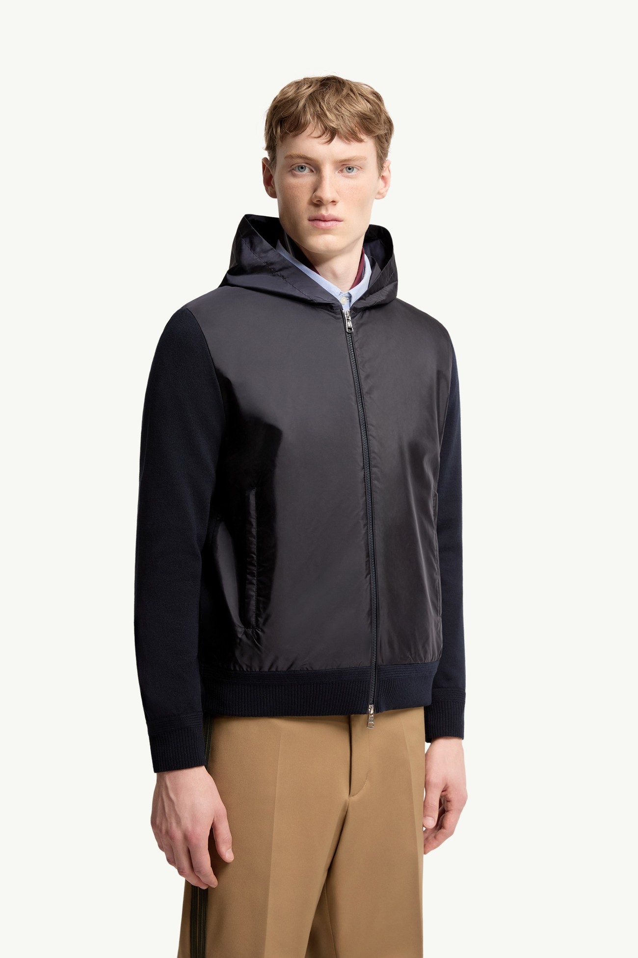 Felpa con cappuccio in misto cotone Uomo Blu Navy Moncler 3