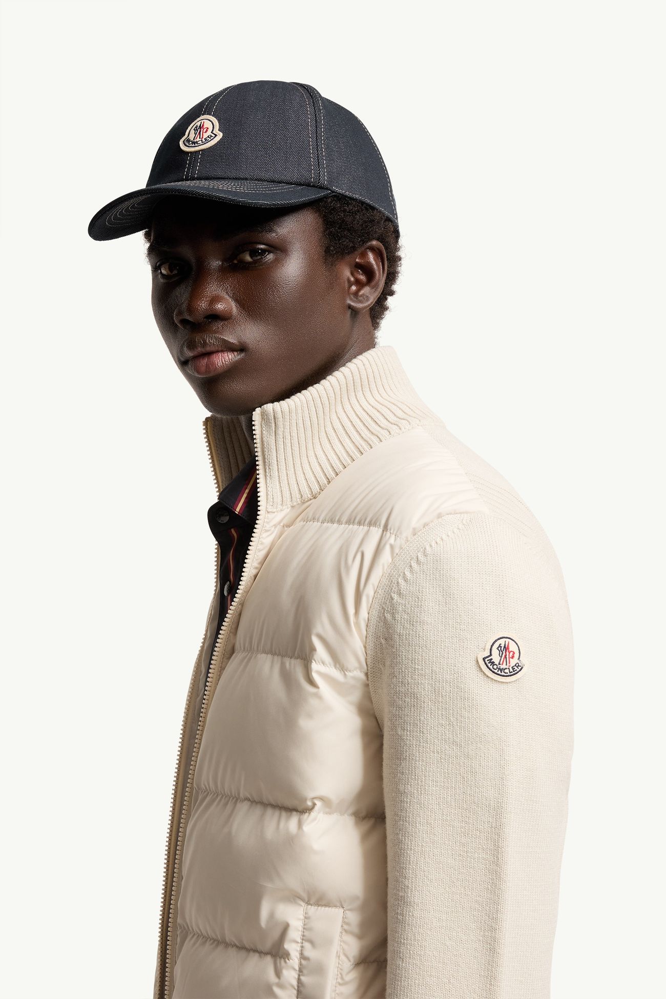 Cárdigan con cremallera de lana acolchada Hombre Beige Claro Moncler 1