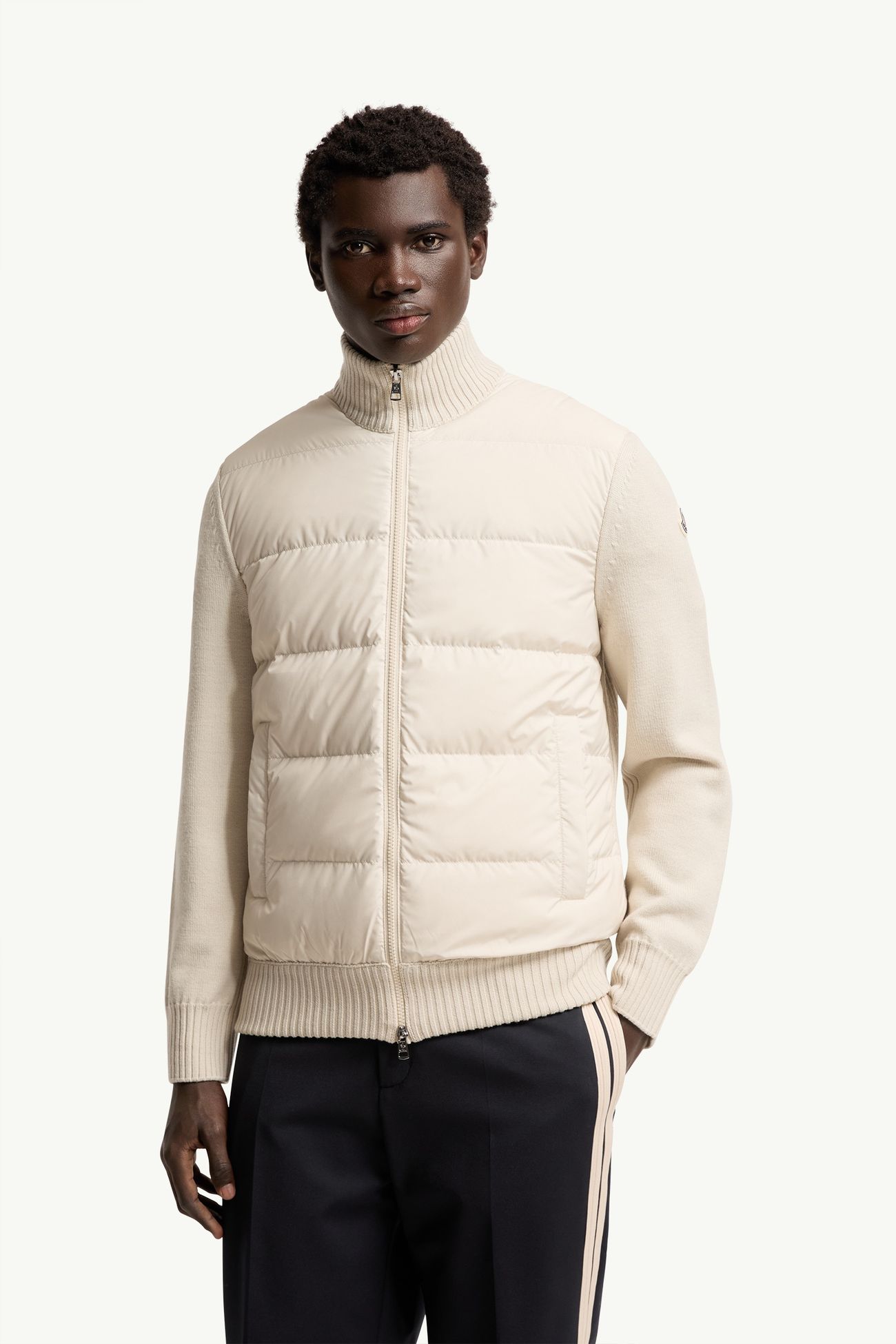 Cardigan imbottito in lana con zip Uomo Beige Chiaro Moncler 3