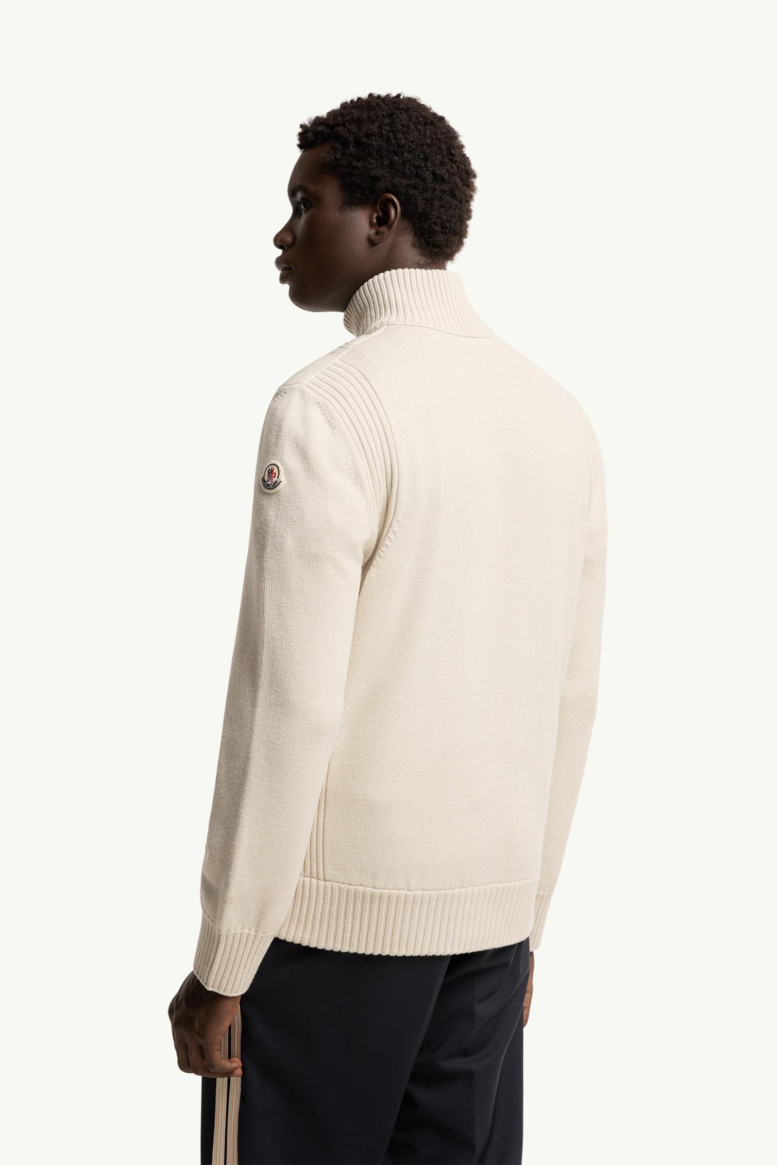 Light Beige Padded Wool Zip-Up Cardigan - Sweaters & Cardigans for