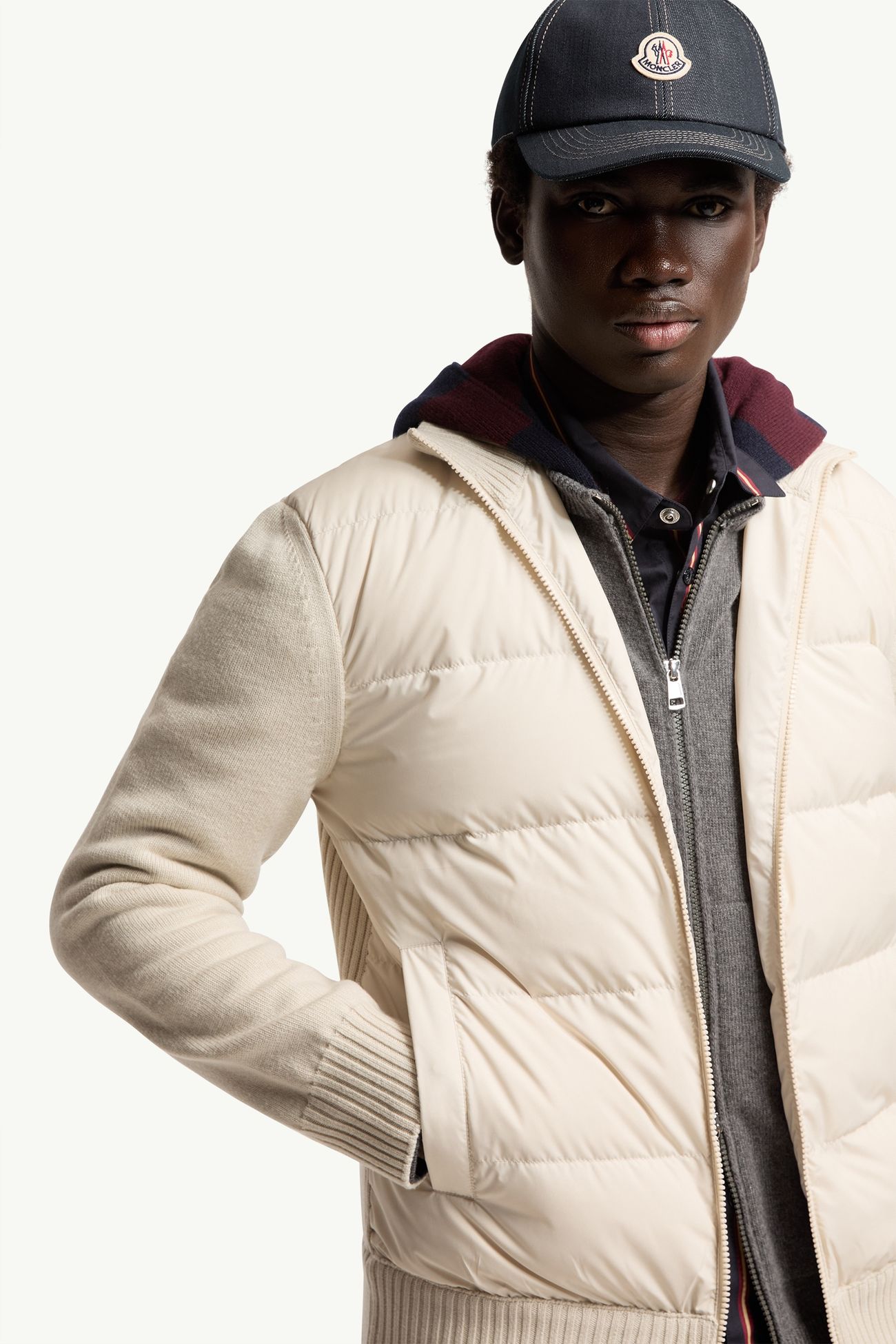 Cardigan imbottito in lana con zip Uomo Beige Chiaro Moncler 5