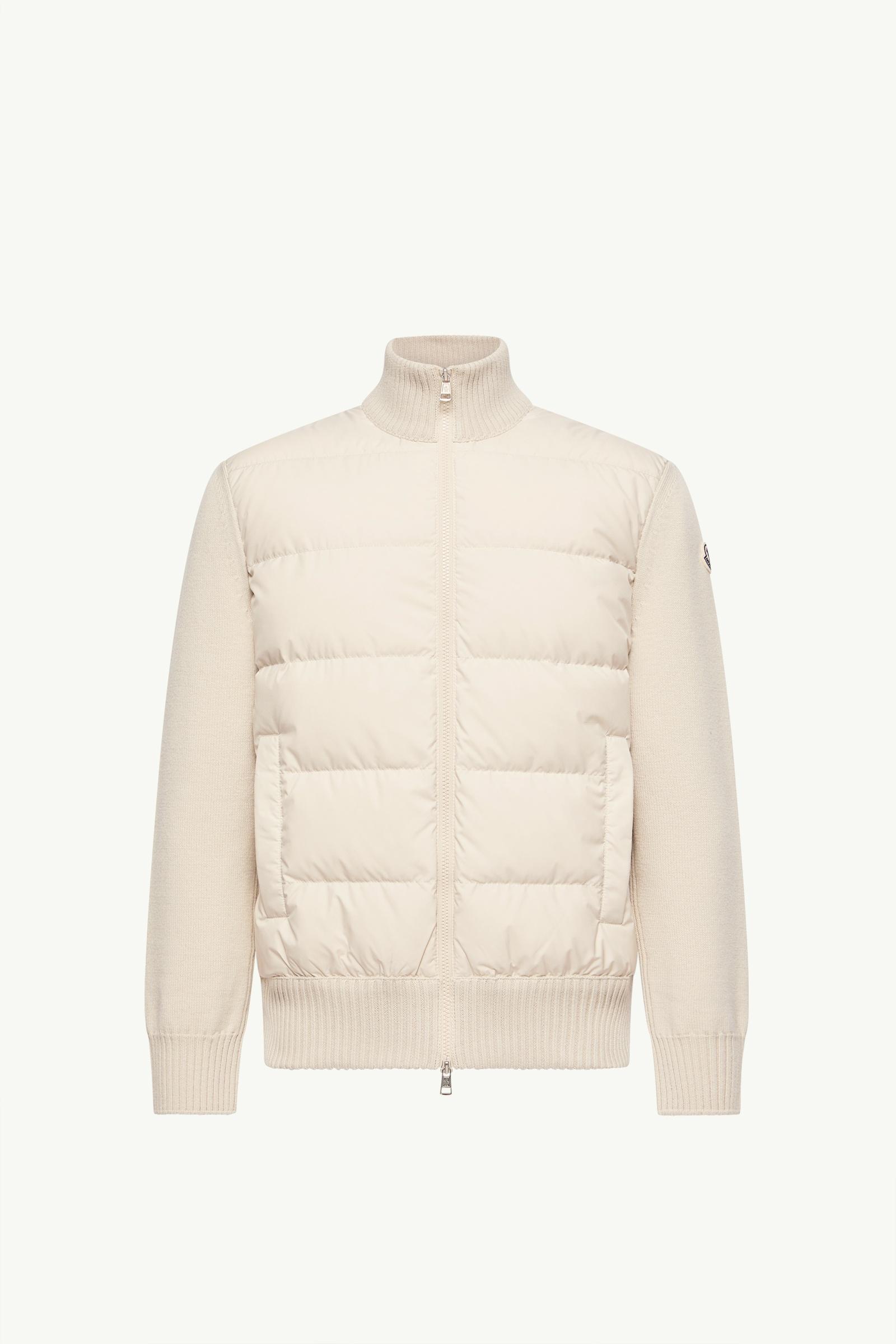 Light Beige Padded Wool Zip-Up Cardigan - Sweaters & Cardigans for