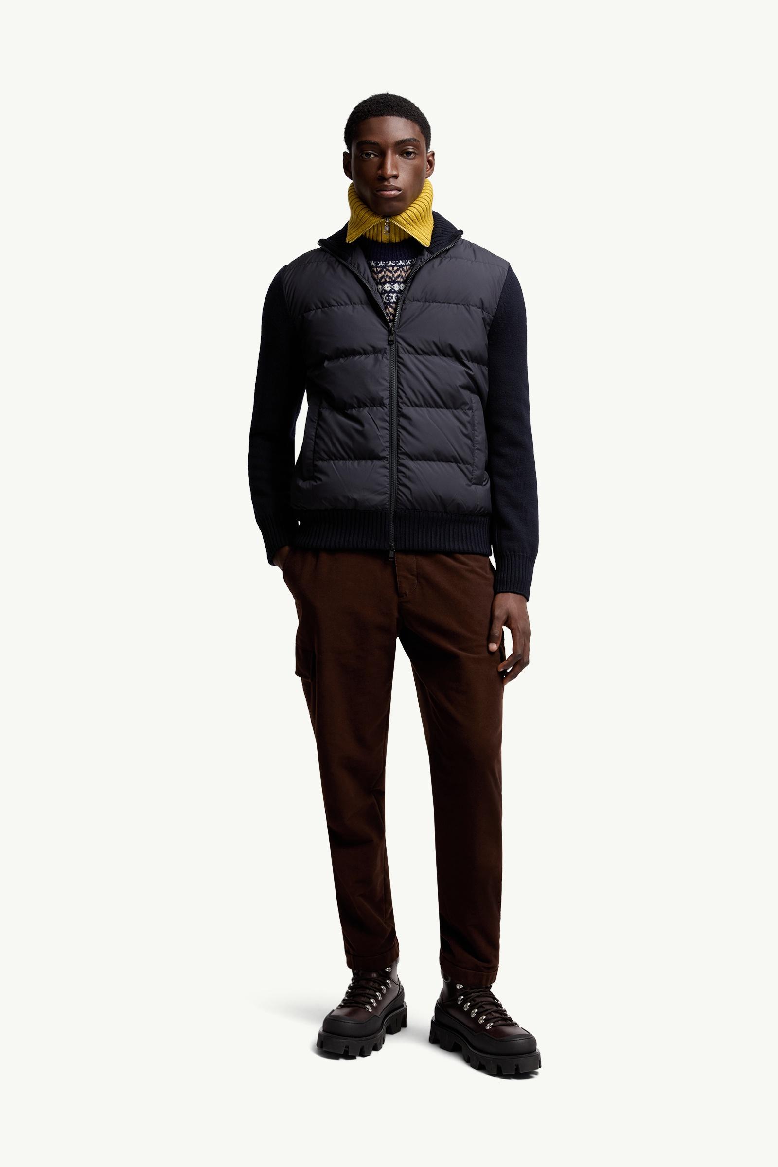 Navy Blue Padded Wool Zip-Up Cardigan - Sweaters & Cardigans for