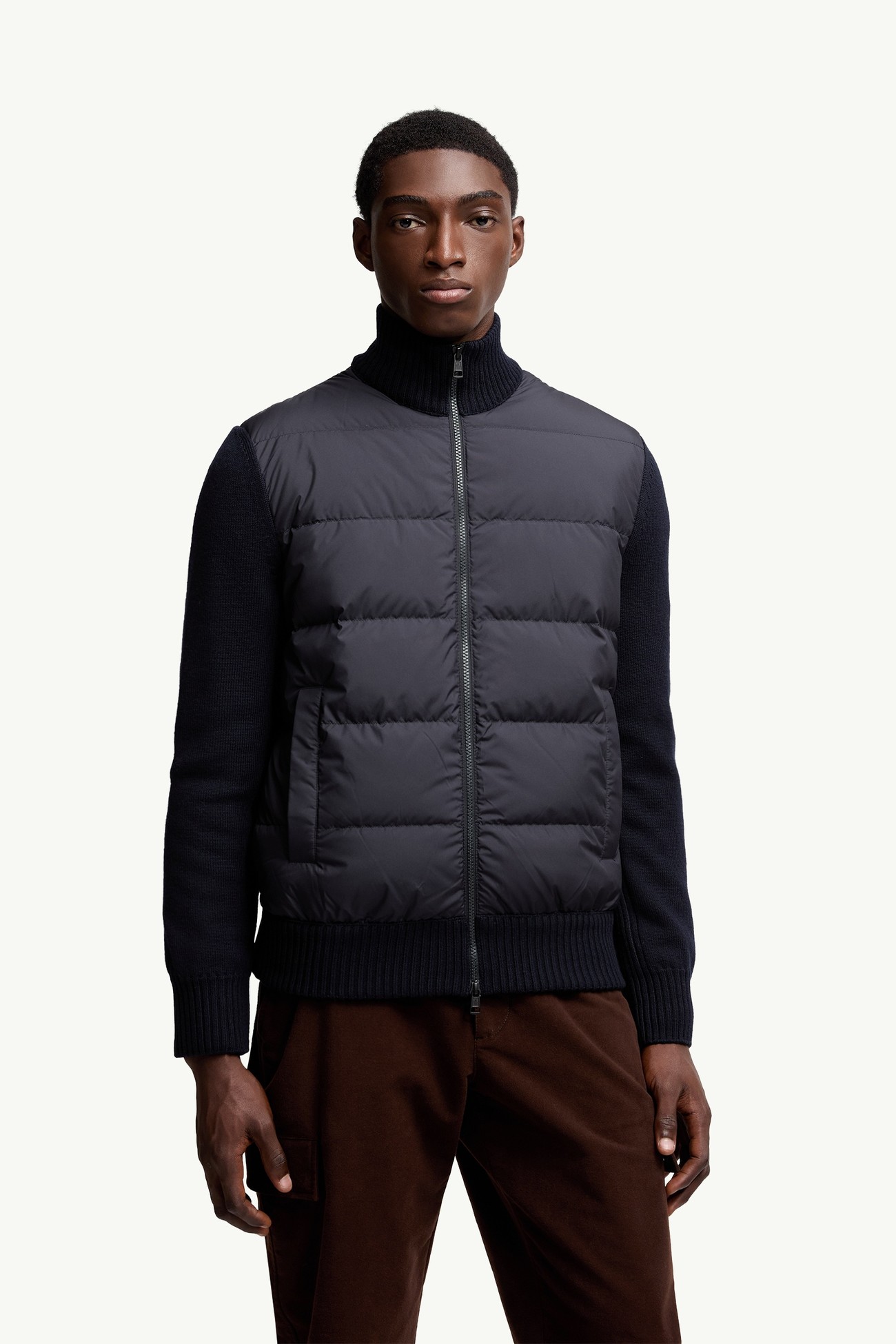 Cardigan imbottito in lana con zip Uomo Blu Navy Moncler 3