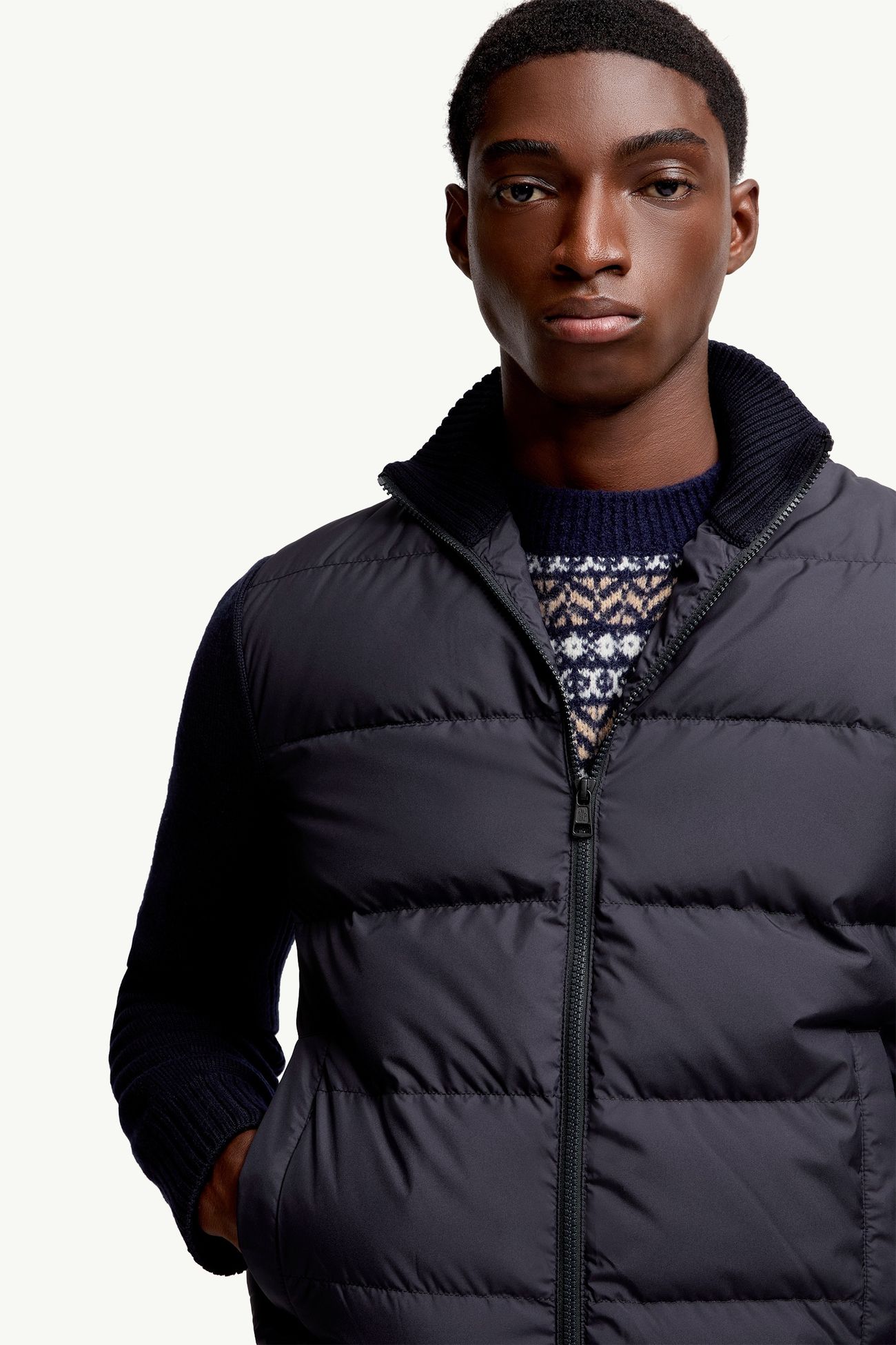 Padded Wool Zip-Up Cardigan Men Navy Blue Moncler 5