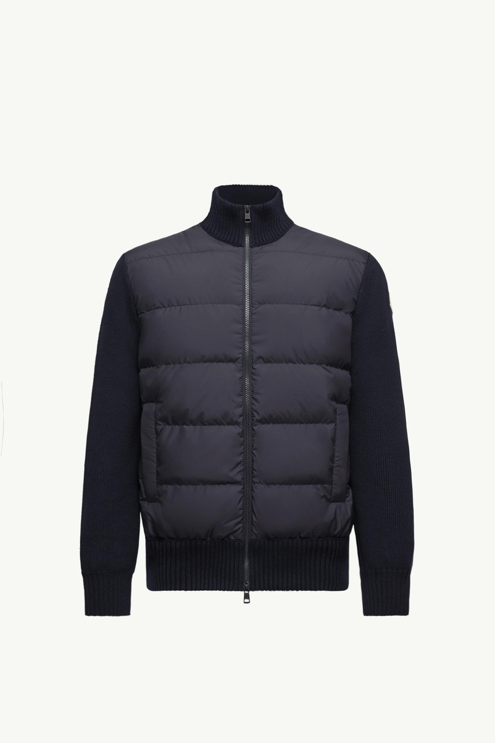 Navy Blue Padded Wool Zip-Up Cardigan - Sweaters & Cardigans for