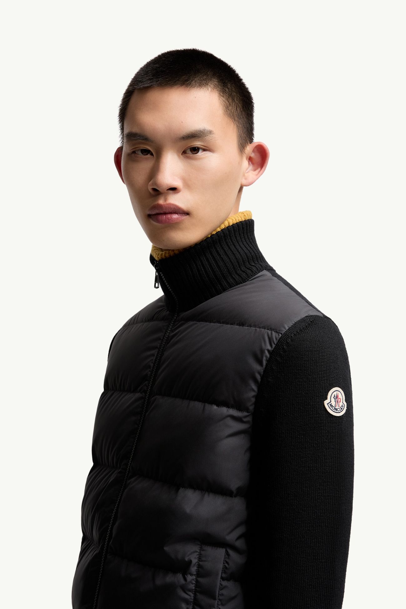 夾層羊毛拉鏈開襟毛衣 男士 黑色 Moncler 1