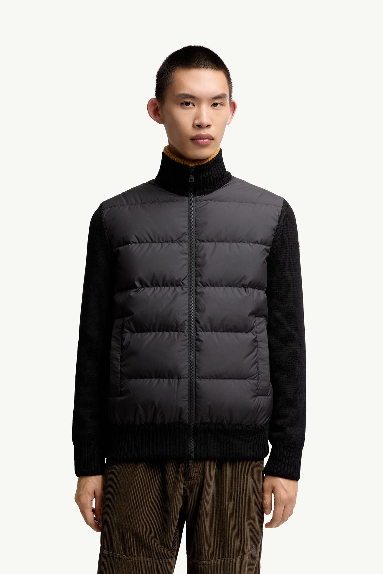 Cardigan zippé matelassé en laine Hommes Noir Moncler 3