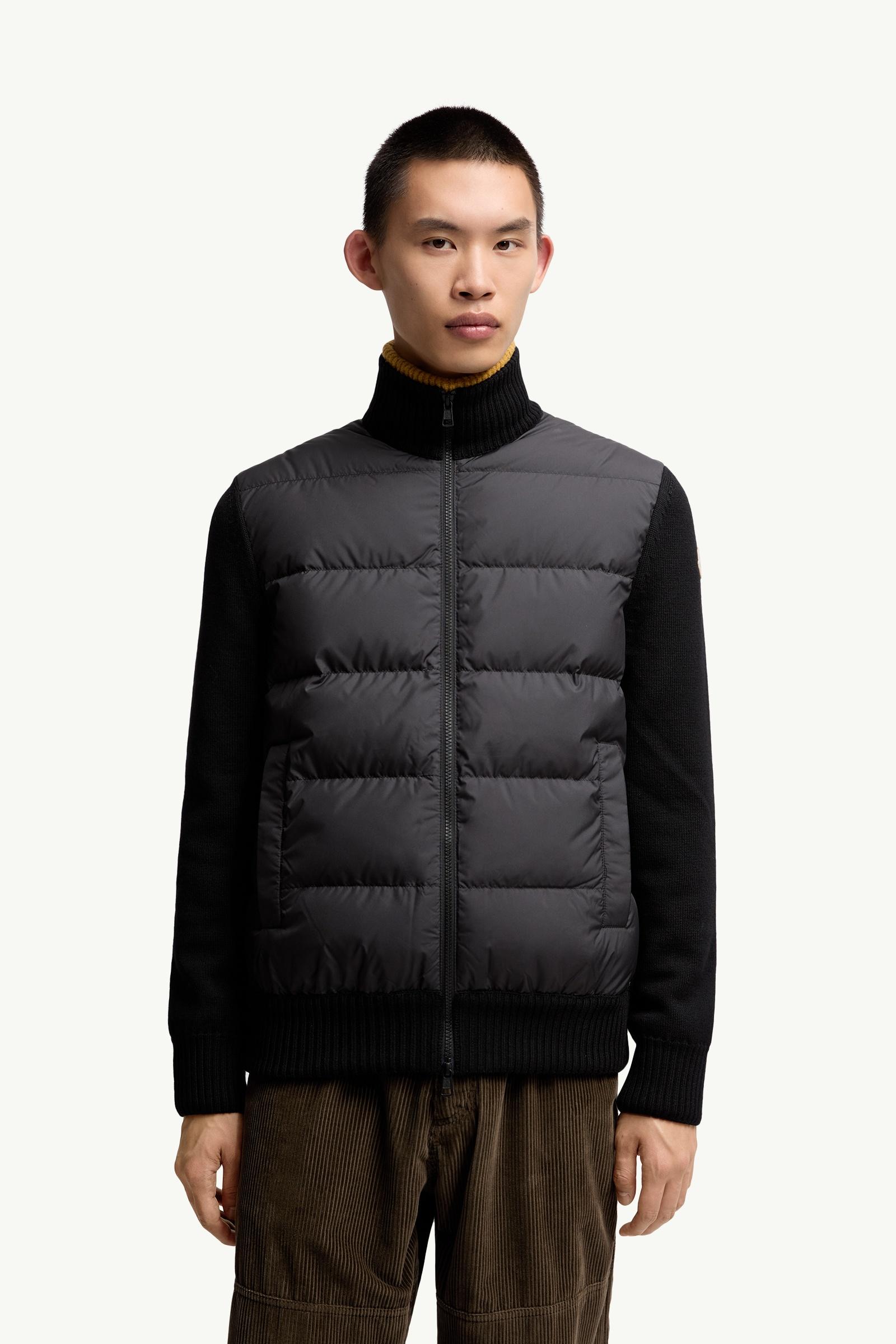 Black Padded Wool Zip-Up Cardigan - Sweaters & Cardigans for Men