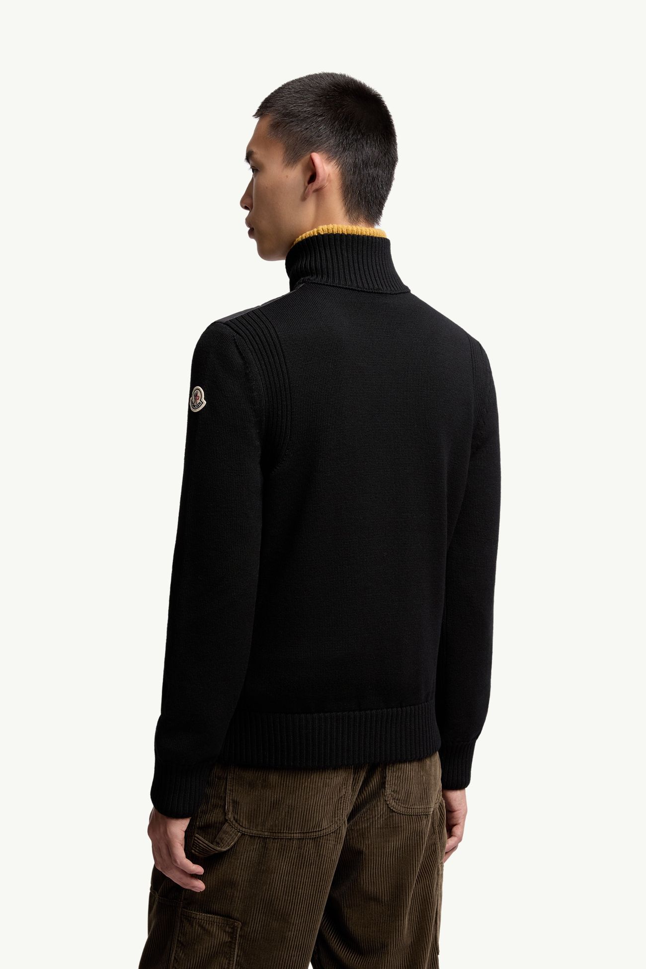 夾層羊毛拉鏈開襟毛衣 男士 黑色 Moncler 4