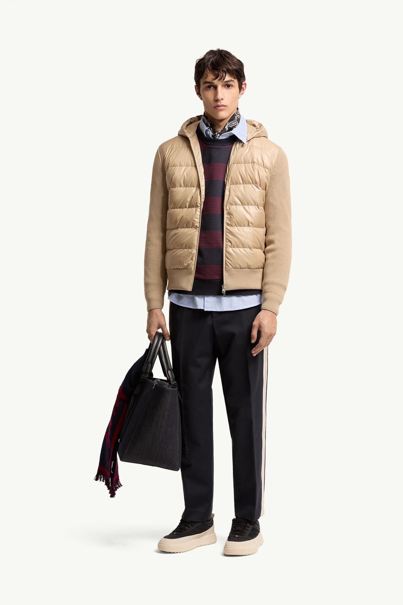 Padded Wool Zip-Up Hoodie Men Light Beige Moncler 0