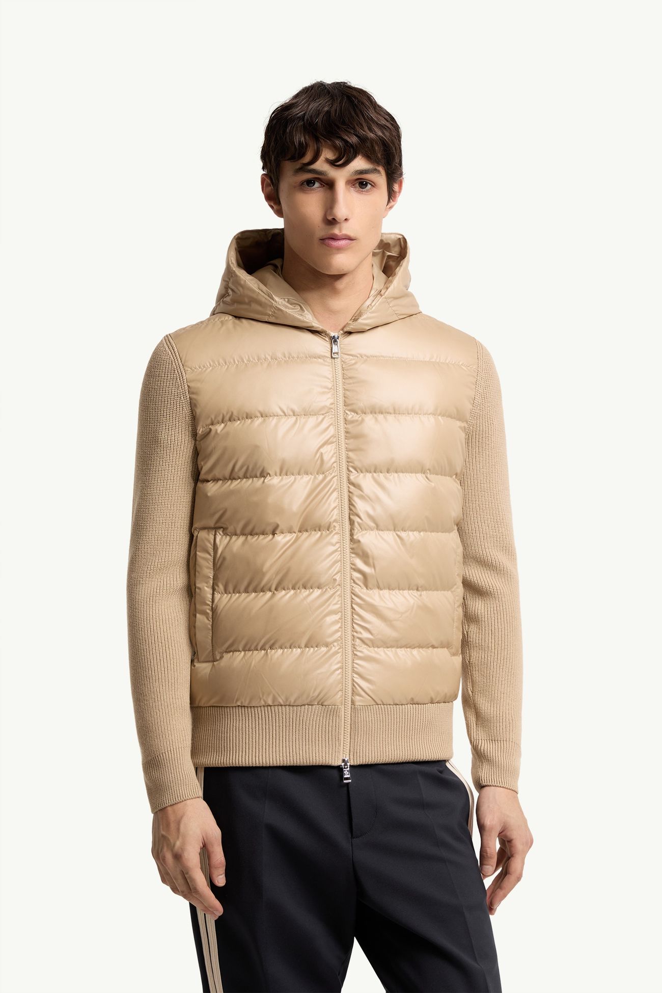 Felpa imbottita in lana con cappuccio e zip Uomo Beige Chiaro Moncler 3