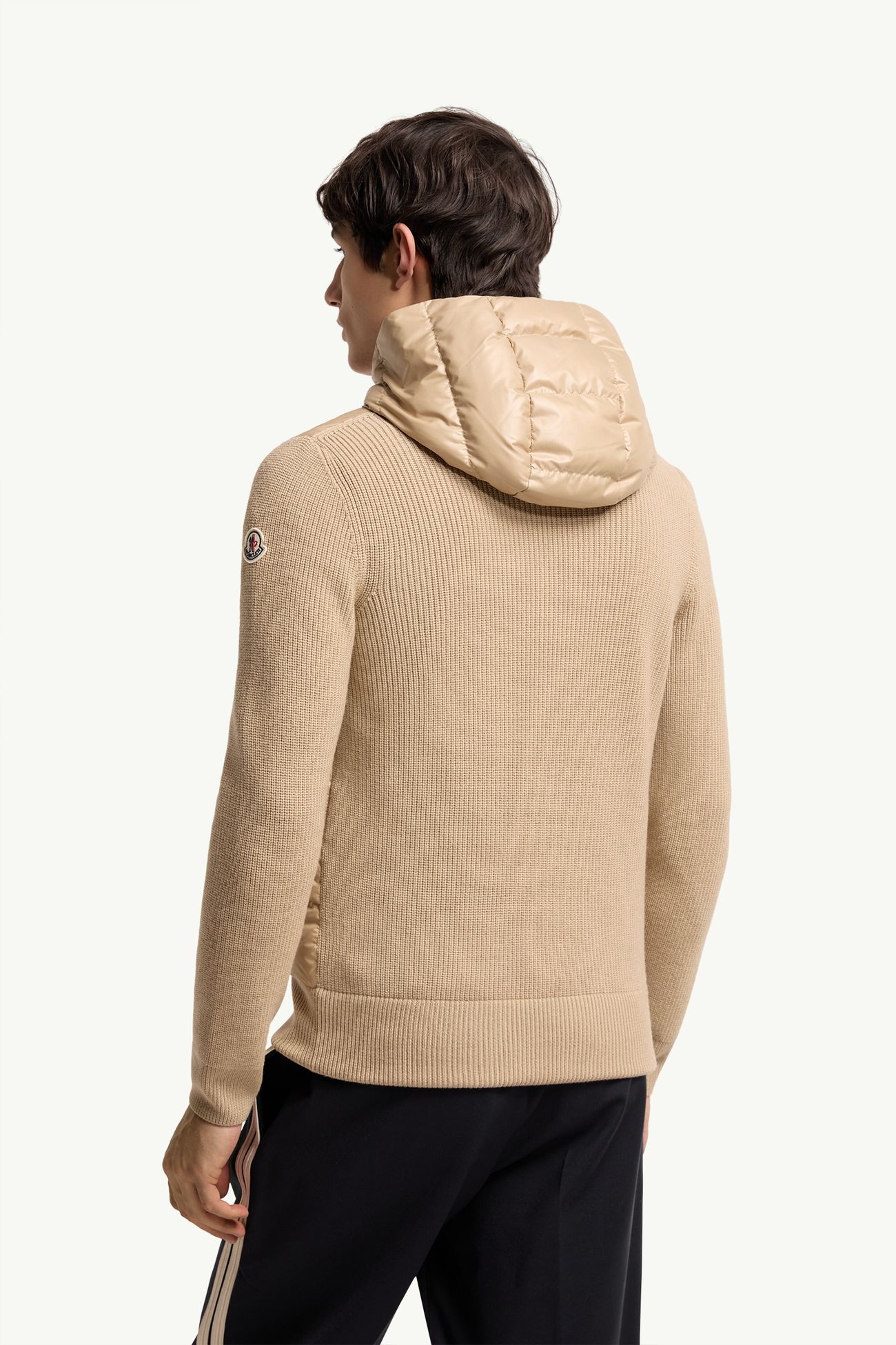 Felpa imbottita in lana con cappuccio e zip Uomo Beige Chiaro Moncler 4