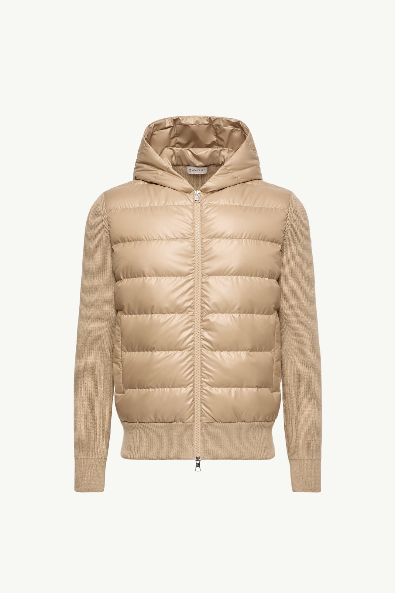 Padded Wool Zip-Up Hoodie Men Light Beige Moncler 2
