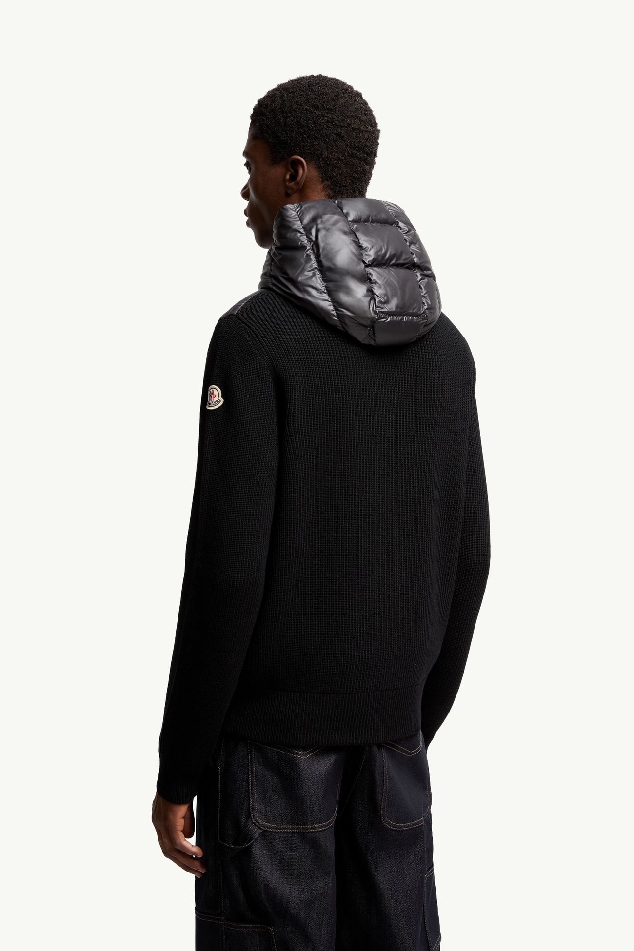 Cardigan zippé matelassé en laine Hommes Noir Moncler 4