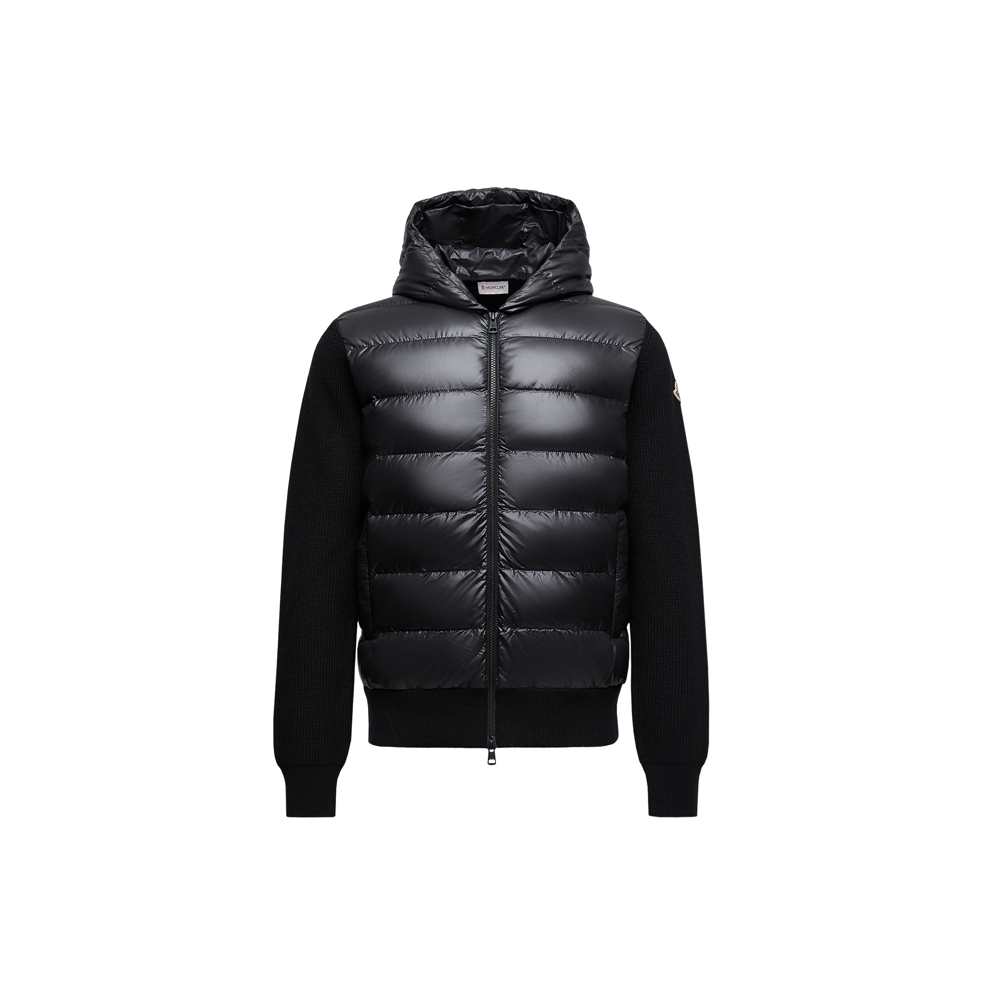 Moncler   Padded Wool Zip-Up Hoodie for Men in Black, Size: 3XL