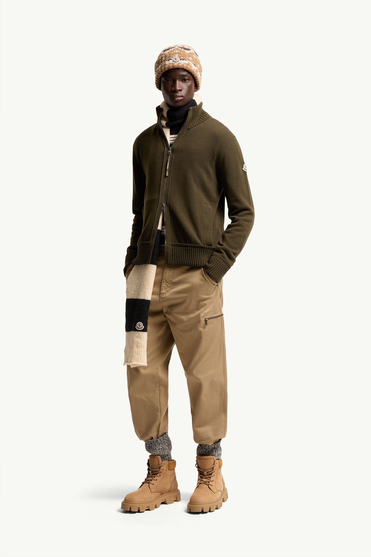 캐시미어 & 울 집업 카디건 남성 올리브 그린 Moncler 0