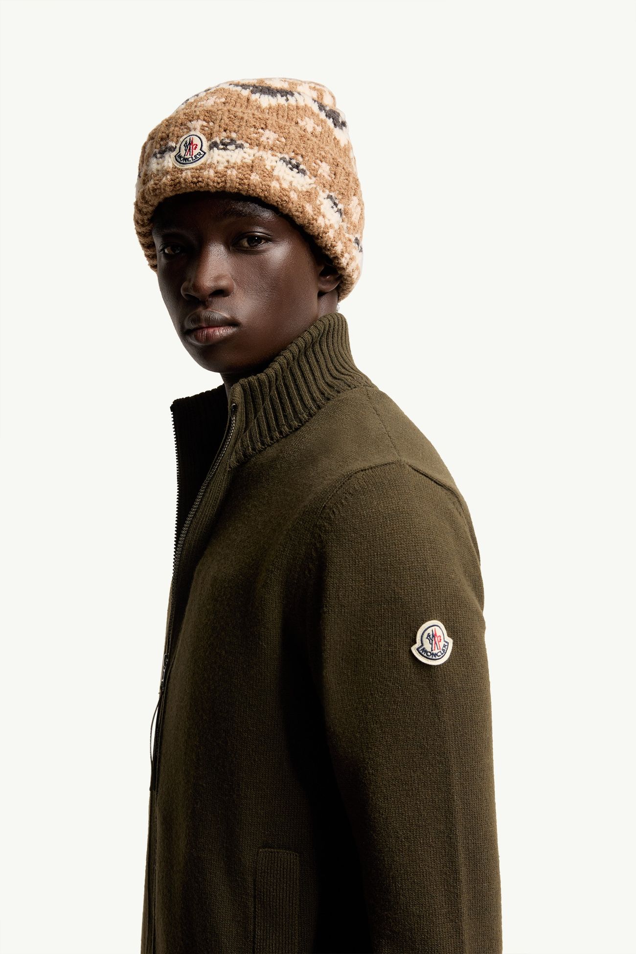 羊絨羊毛拉鏈開襟毛衣 男士 橄欖綠色 Moncler 1