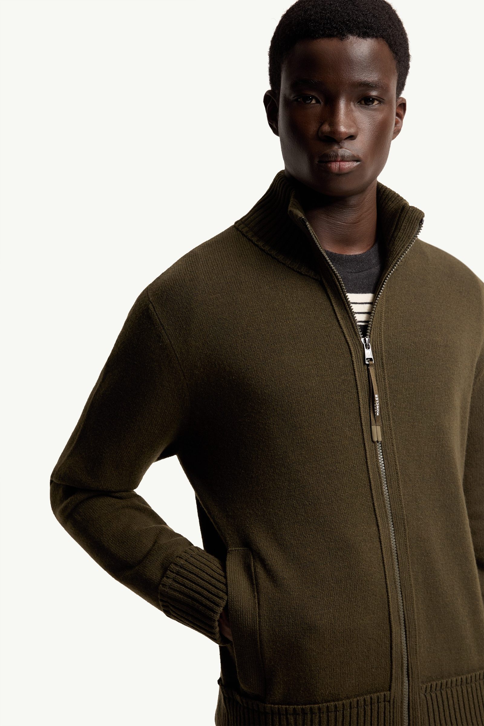 Olive Green Cashmere & Wool Zip-Up Cardigan - Sweaters & Cardigans