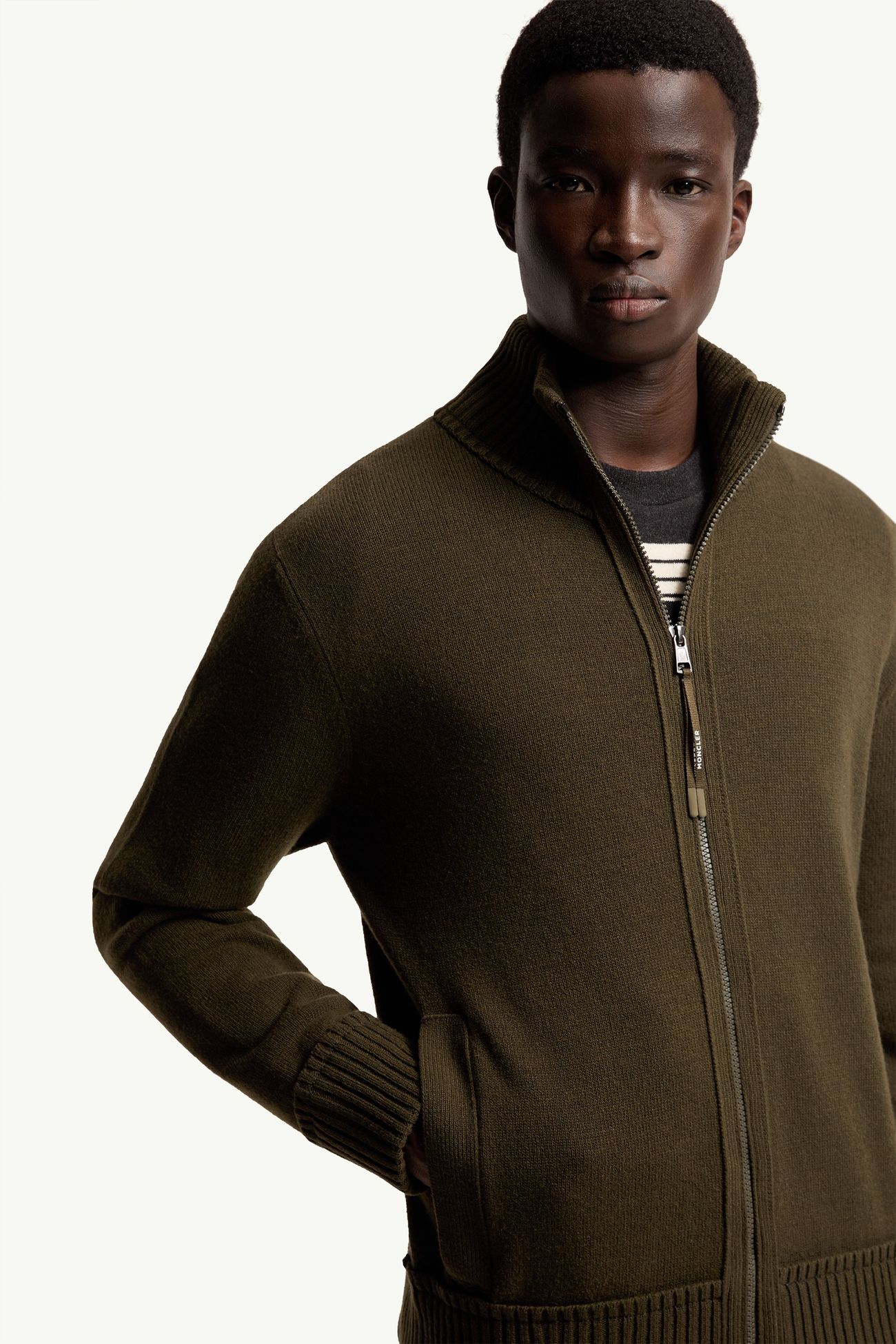 Strickjacke aus Kaschmir und Wolle mit Reißverschluss Herren Olivgrün Moncler 5