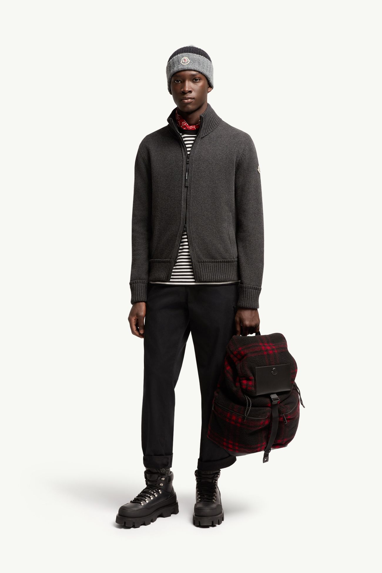 Strickjacke aus Kaschmir und Wolle mit Reißverschluss Herren Schwarz Moncler 0