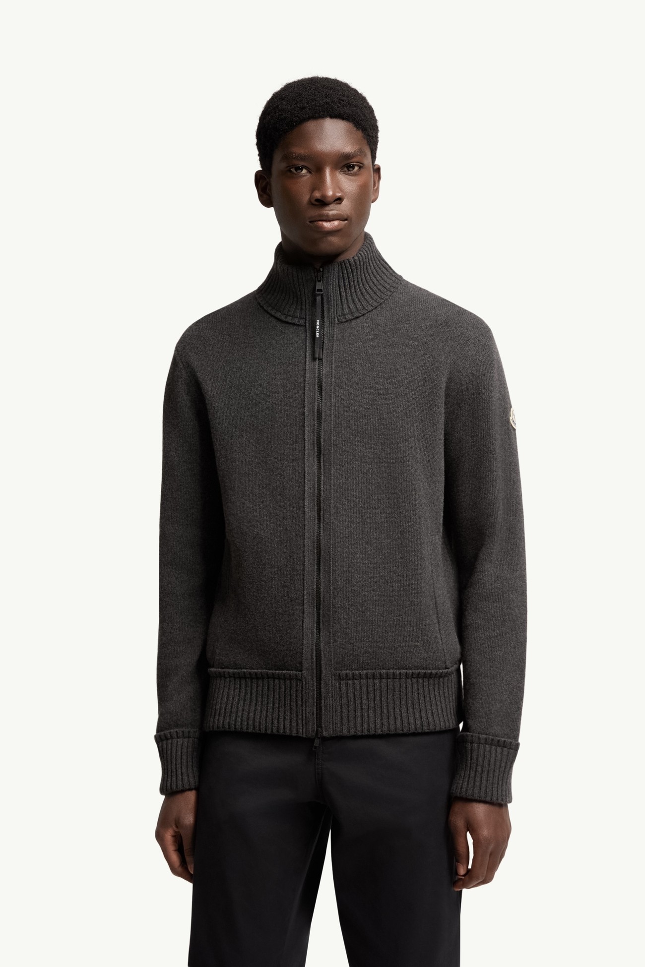 Cardigan con zip in lana e cashmere Uomo Nero Moncler 3