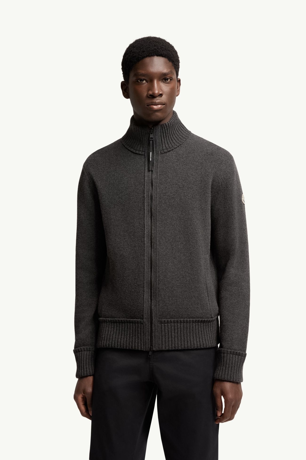 羊絨羊毛拉鏈開襟毛衣 男士 黑色 Moncler 3
