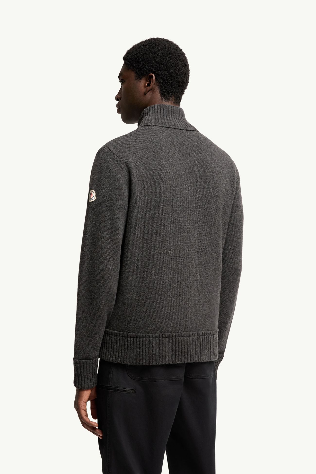 羊絨羊毛拉鏈開襟毛衣 男士 黑色 Moncler 4